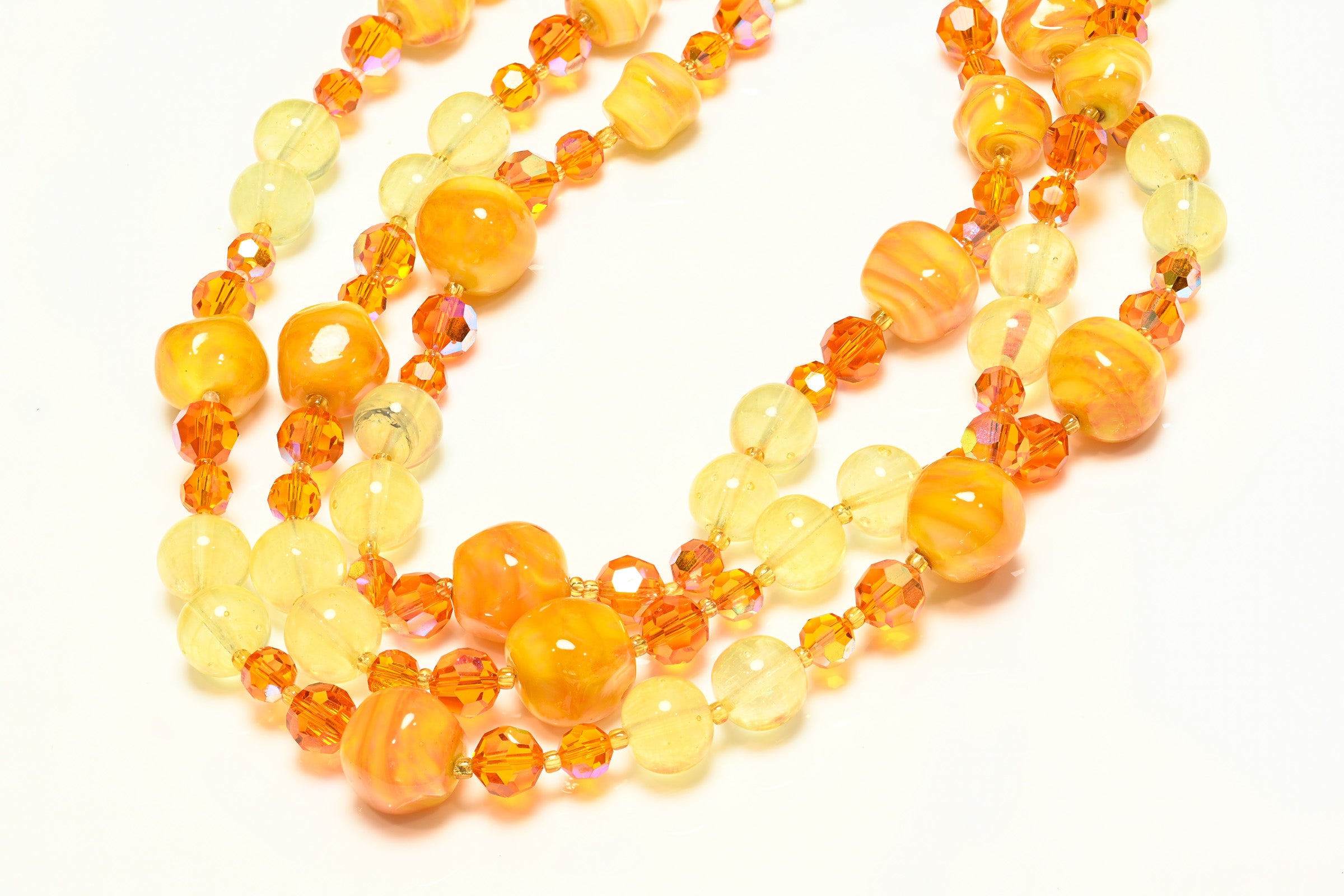 Vintage 1950's Louis Rousselet Paris Orange Yellow Glass Beads Necklace 2