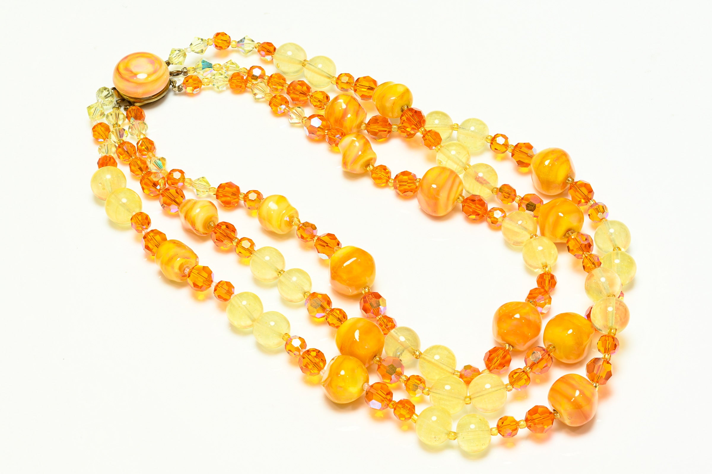 Vintage 1950's Louis Rousselet Paris Orange Yellow Glass Beads Necklace