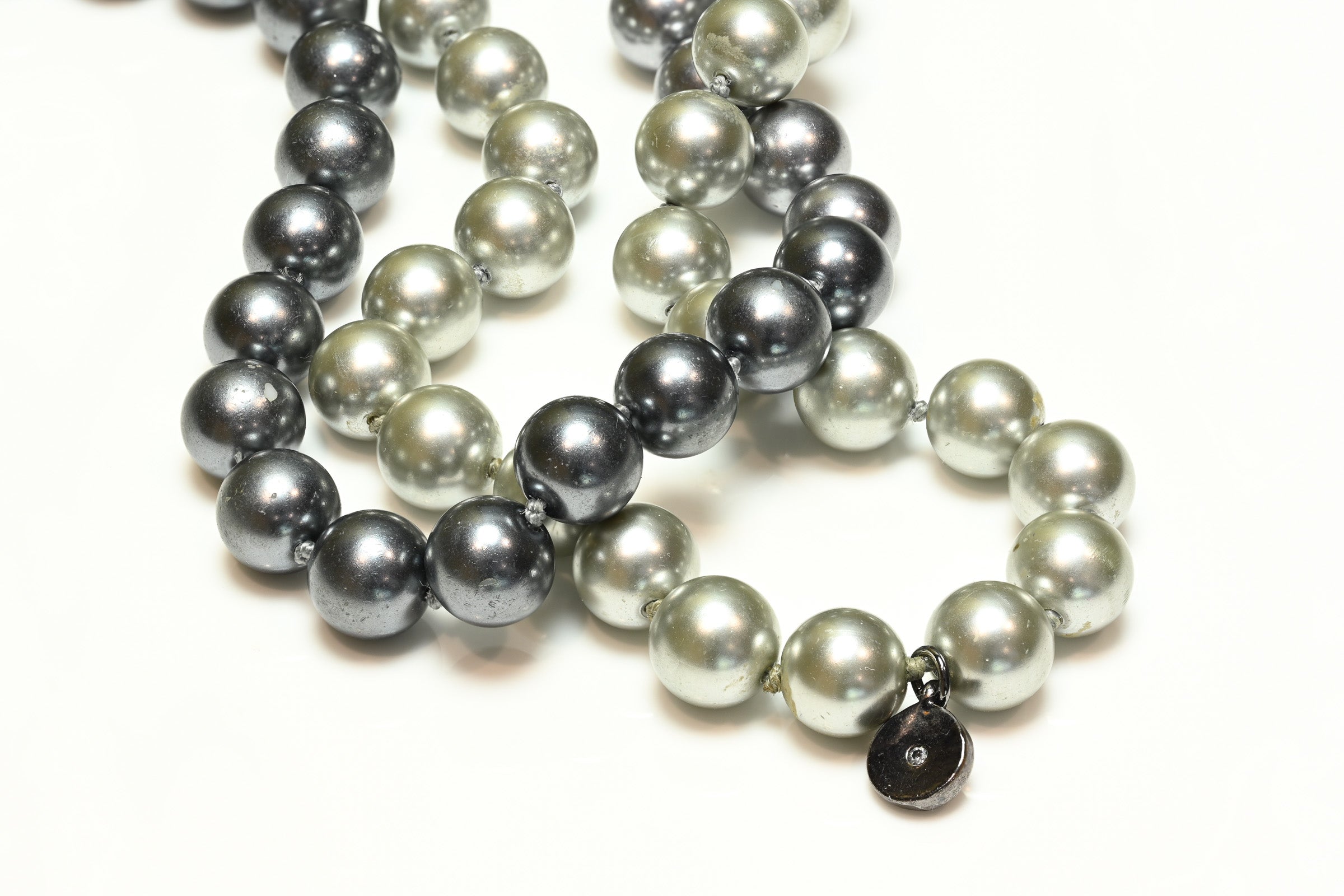 Givenchy Paris Gray Ombre Glass Pearl Strand Necklace
