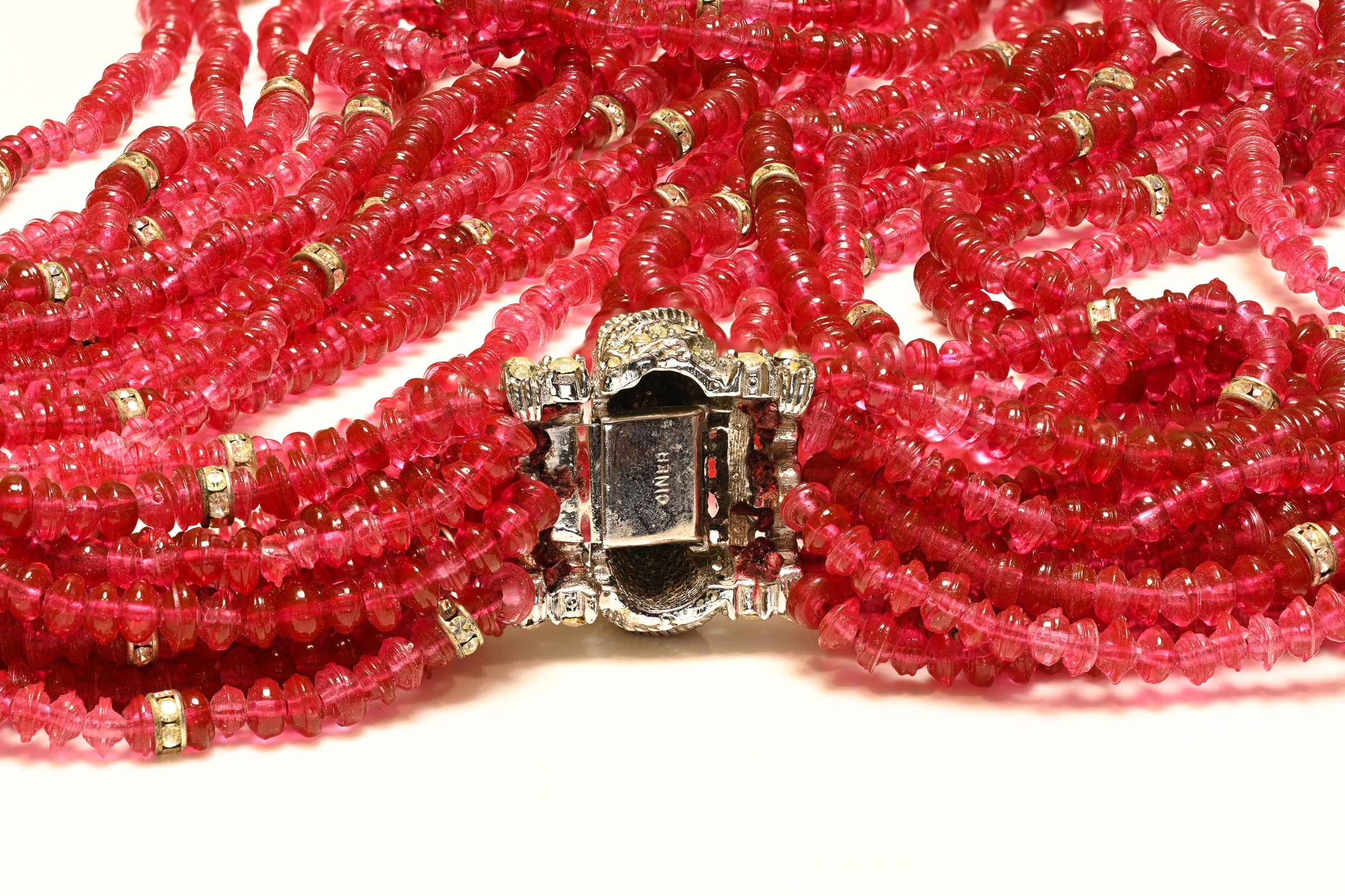 Vintage Ciner Red Glass Beads Crystal Mughal Style Necklace 2