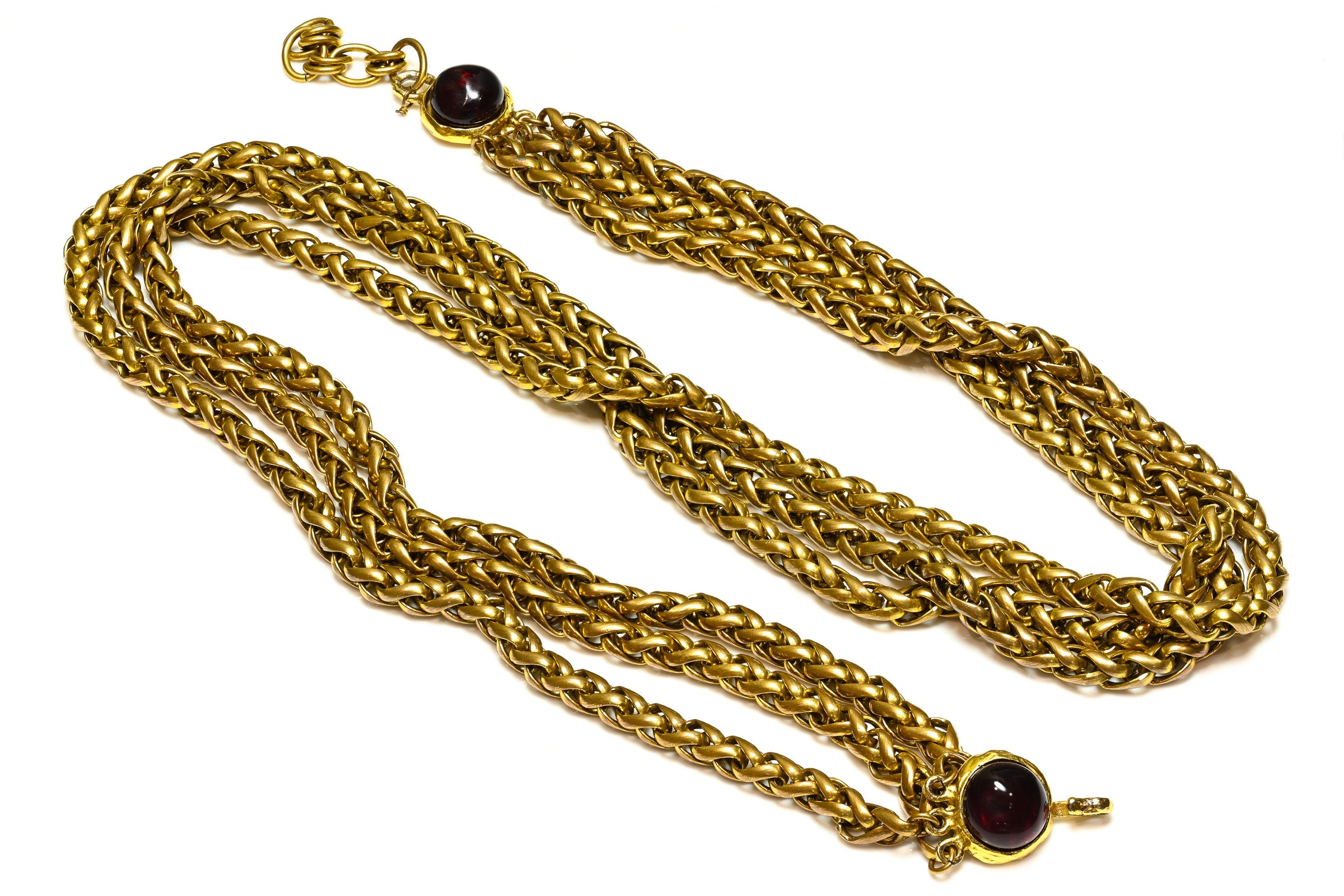 Vintage 1990's Chanel Paris Maison Gripoix Red Glass Chain Belt 1