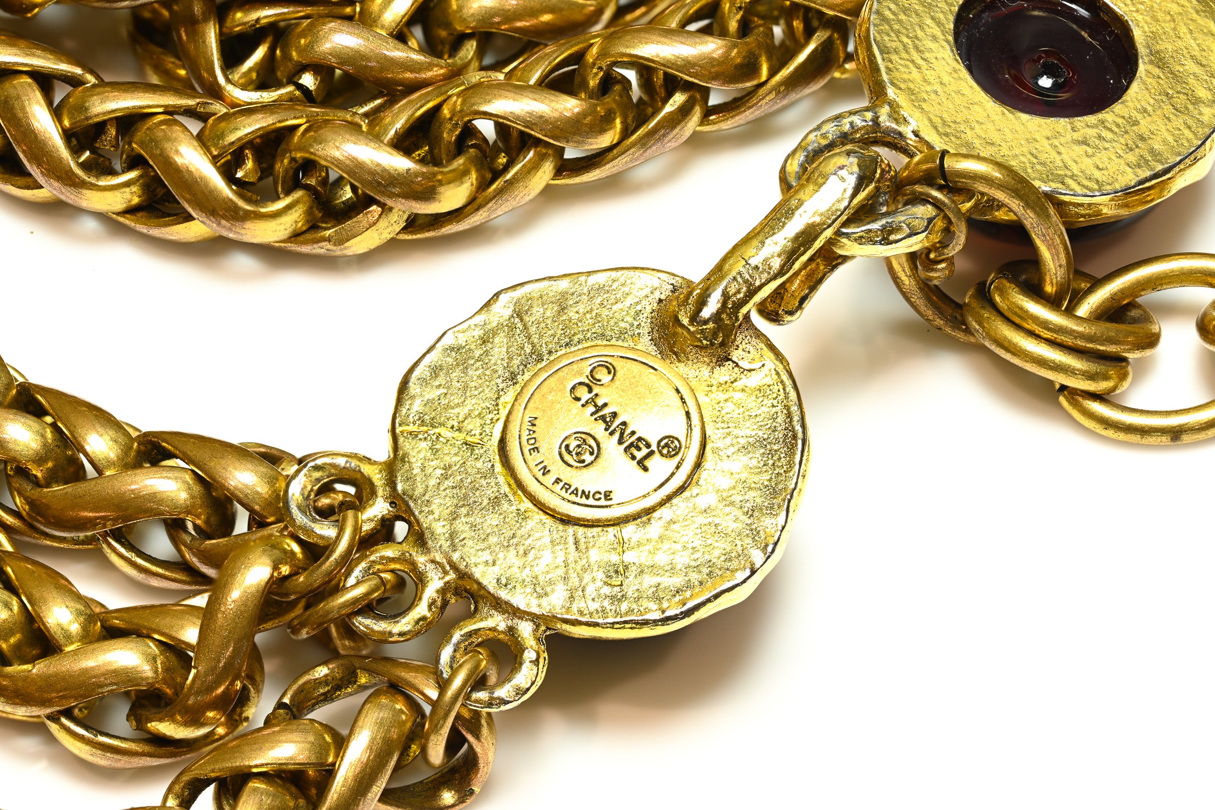 Vintage 1990's Chanel Paris Maison Gripoix Red Glass Chain Belt 3