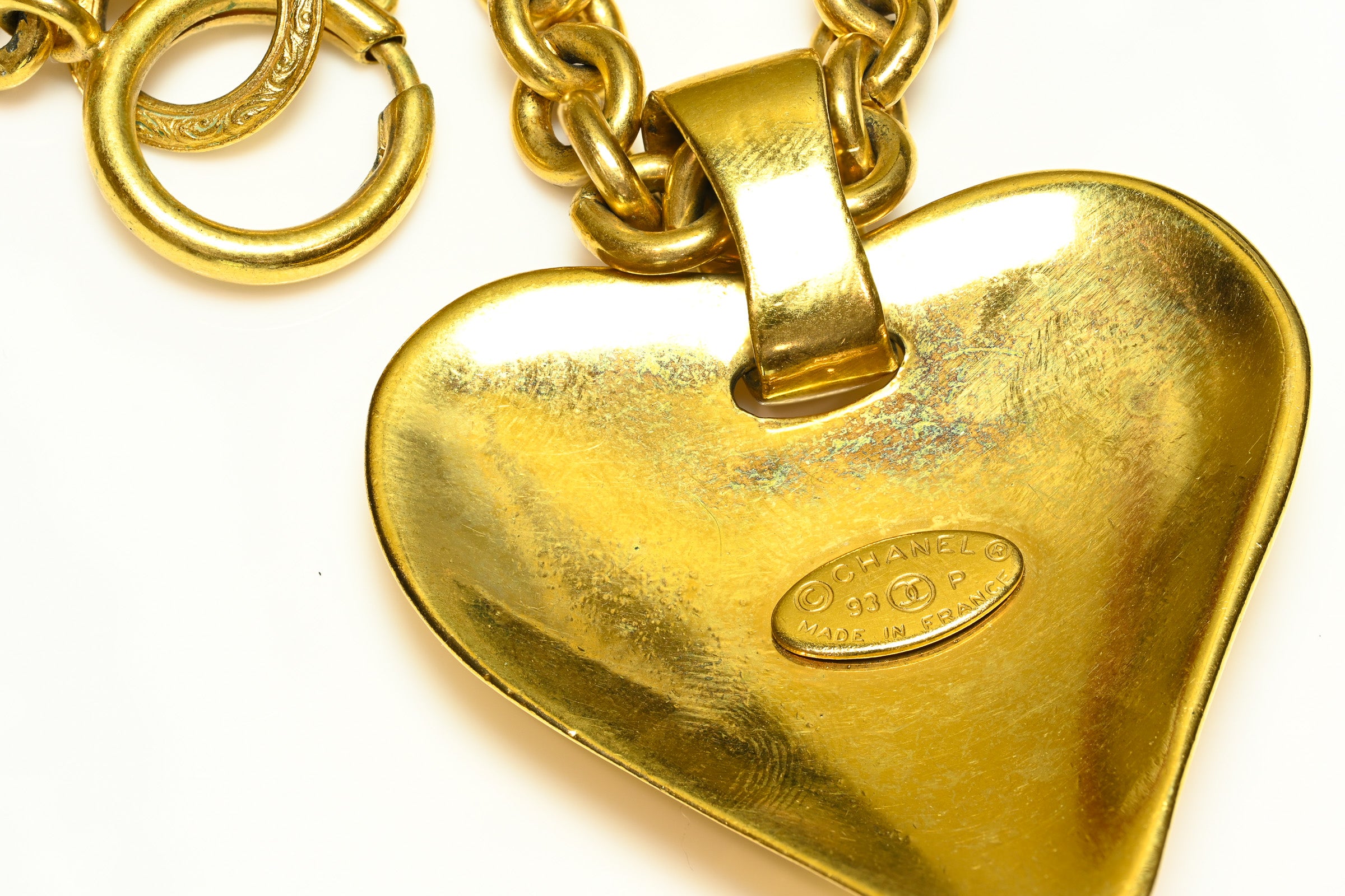 Vintage Chanel Paris Spring 1993 Gold Plated CC Heart Pendant Necklace 3