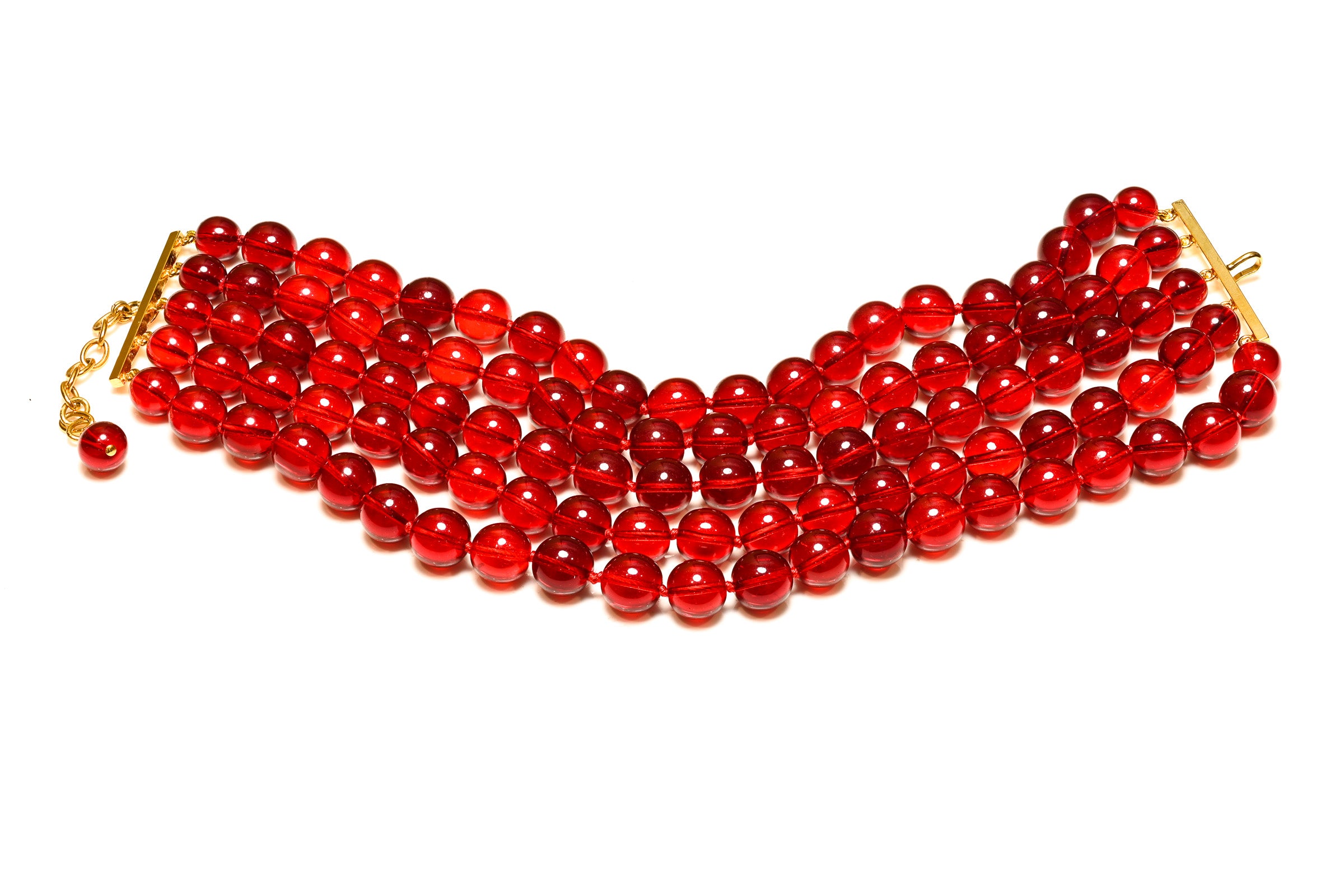 Chanel Paris Maison Gripoix Red Glass Beads Wide Choker Necklace