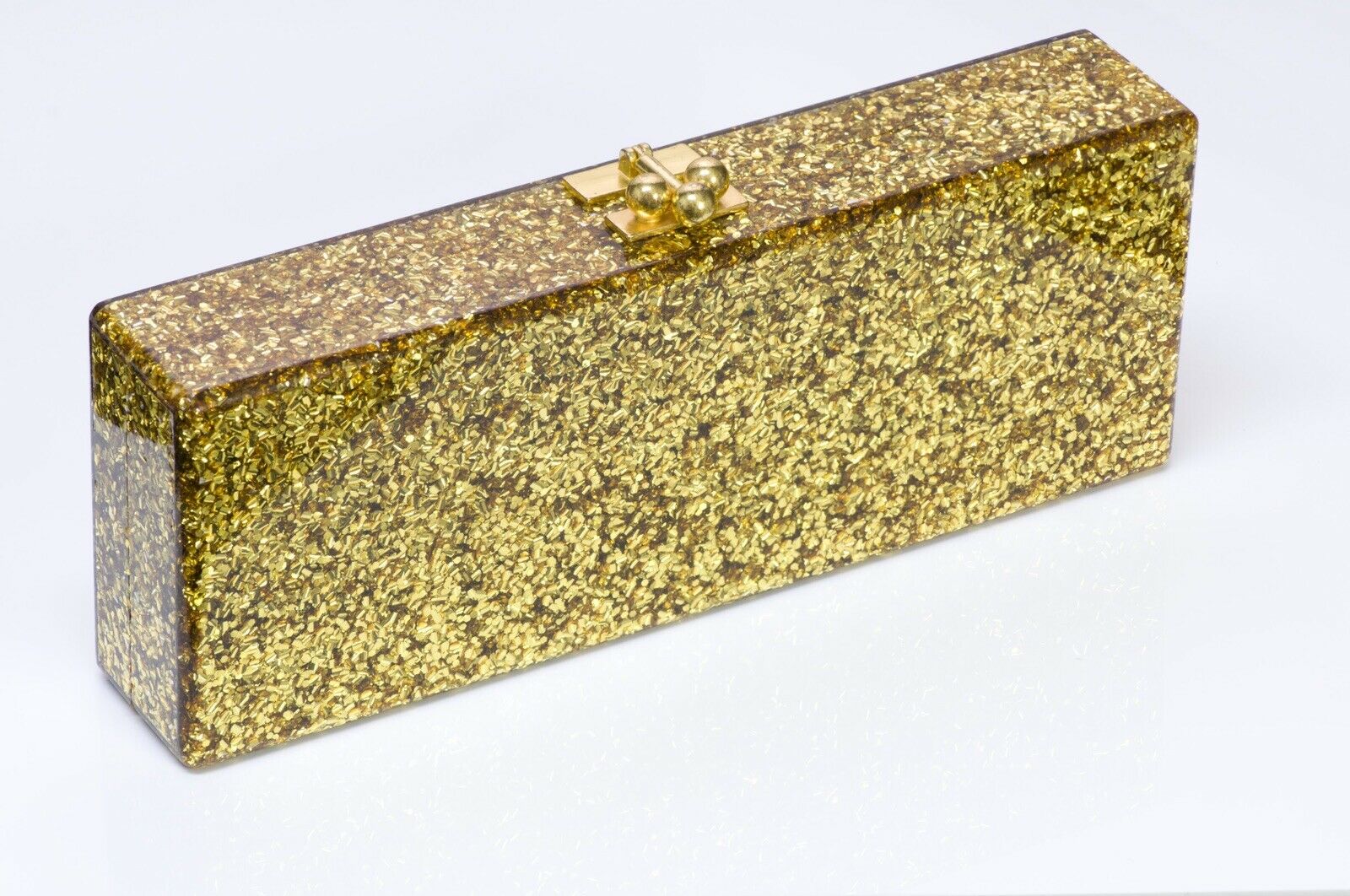 Edie Parker “PLAYER” Flavia Acrylic Gold Confetti Clutch Bag