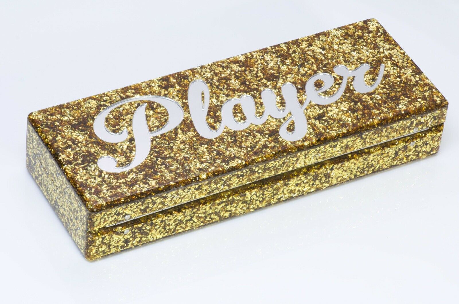 Edie Parker “PLAYER” Flavia Acrylic Gold Confetti Clutch Bag
