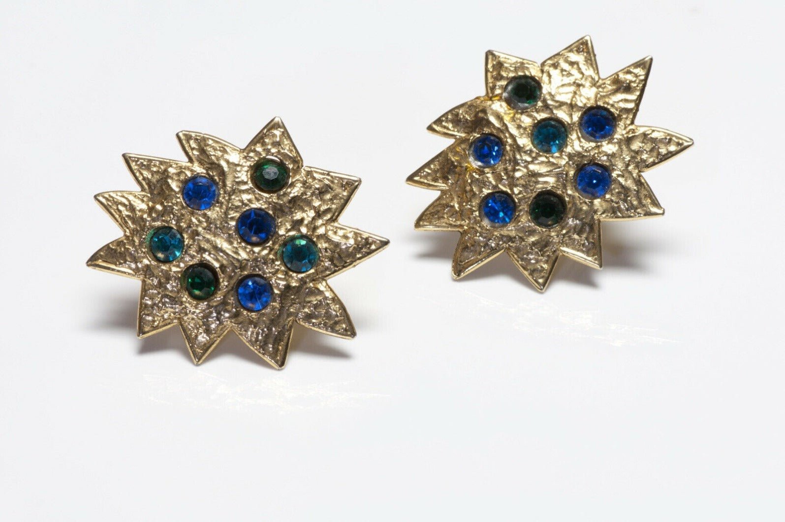 Edouard Rambaud Paris Gold Plated Blue Green Star Earrings