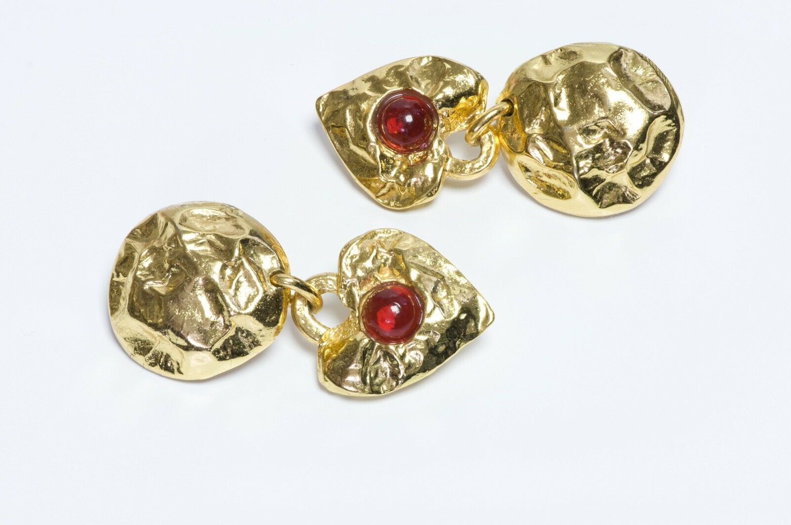 Edouard Rambaud Paris Hammered Red Cabochon Glass Heart Earrings