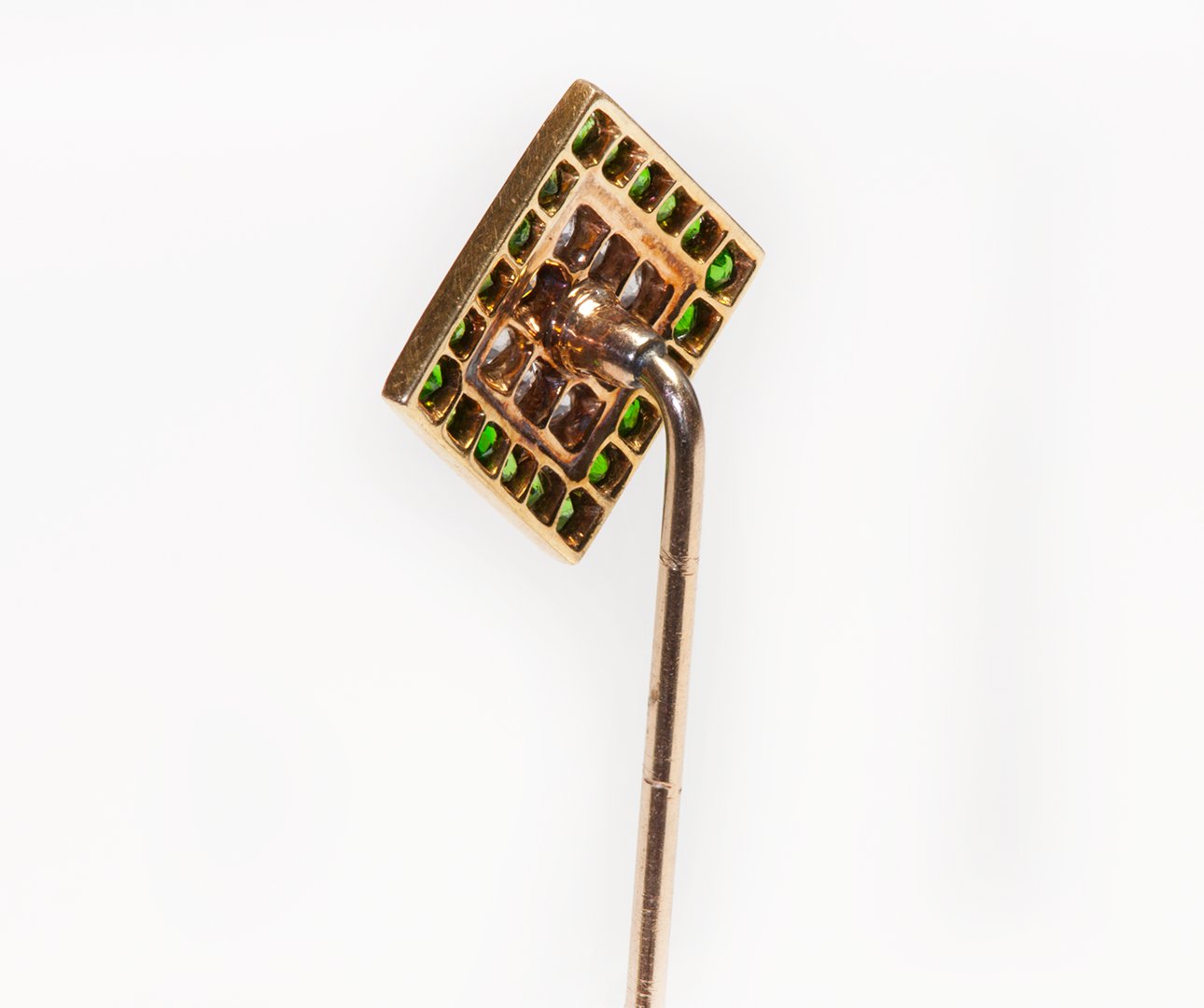 Edwardian Demantoid Diamond Gold Stick Pin