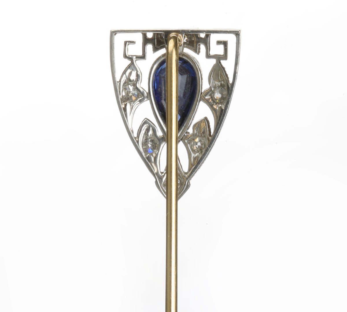 Edwardian Gold Platinum Sapphire Diamond Stickpin