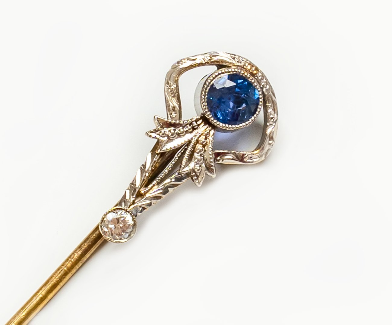 Edwardian Gold Sapphire Diamond Stick Pin