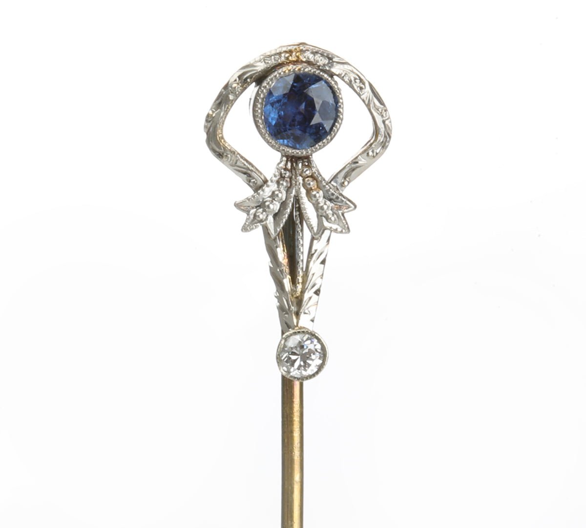 Edwardian Gold Sapphire Diamond Stick Pin