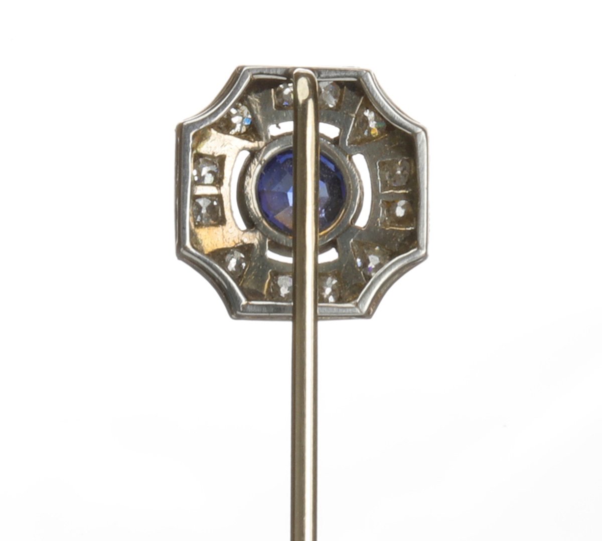 Edwardian Platinum Sapphire Diamond Stick Pin