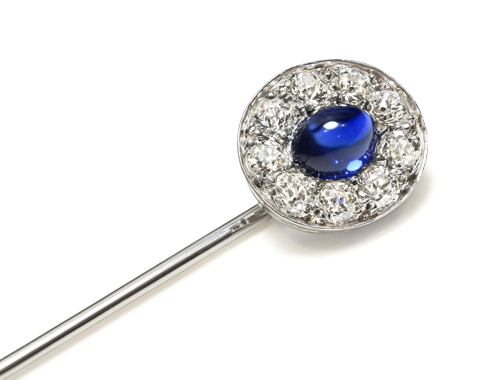 Edwardian Platinum Stick Pin with Sapphire and Diamonds