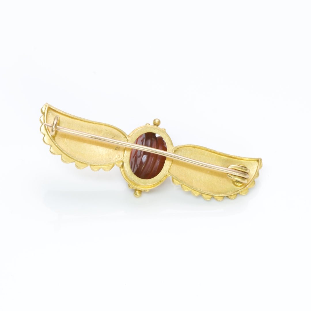 Egyptian Revival Carnelian Gold Brooch