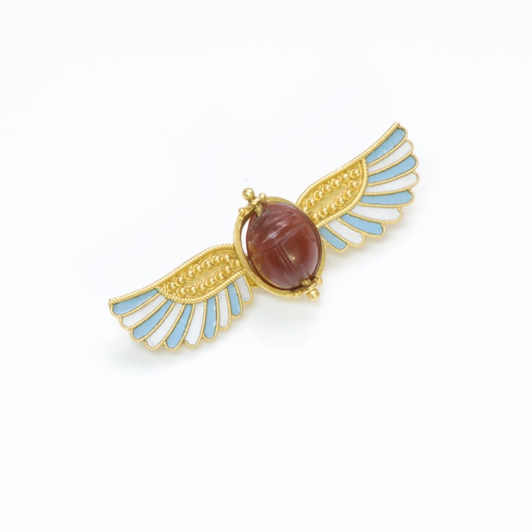 Egyptian Revival Carnelian Gold Brooch