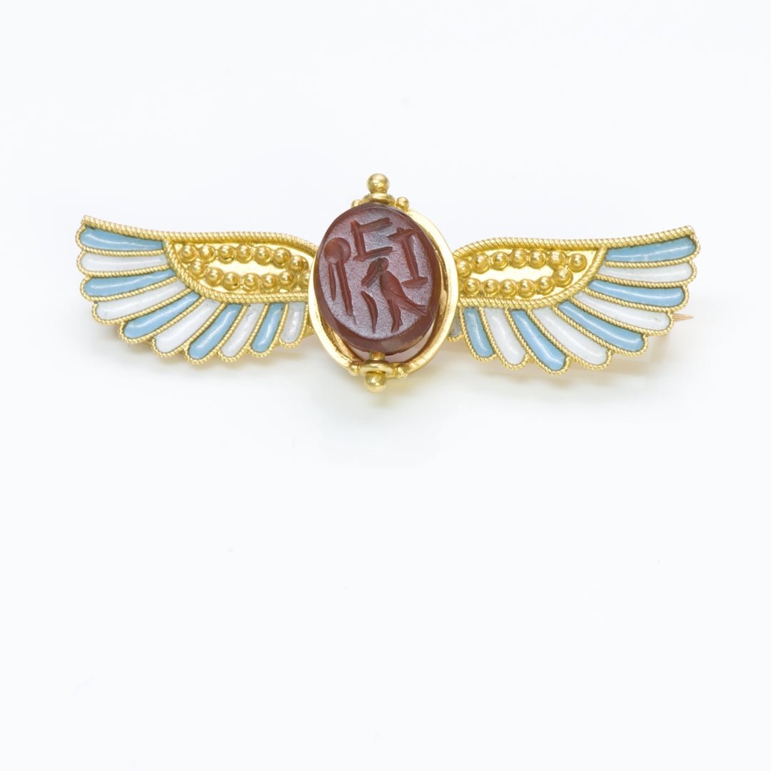Egyptian Revival Carnelian Gold Brooch