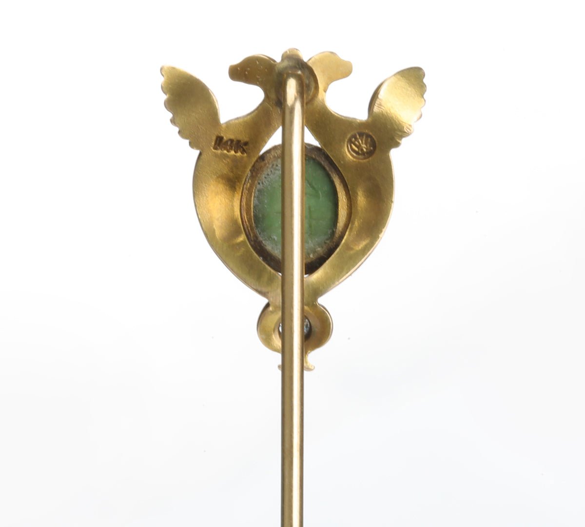 Egyptian Revival Gold Carved Turquoise Scarab Diamond Stick Pin