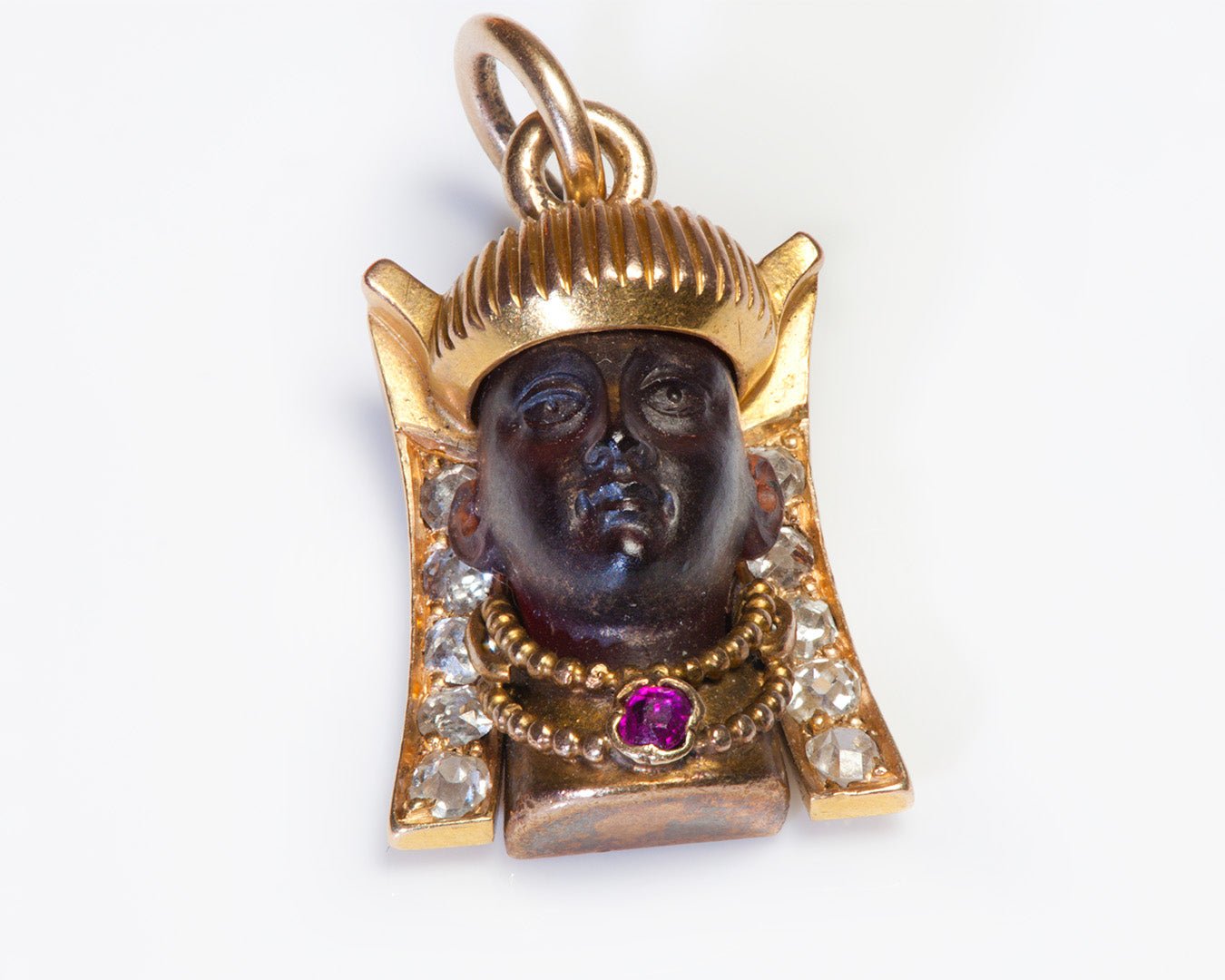 Egyptian Revival Gold Diamond Ruby Charm