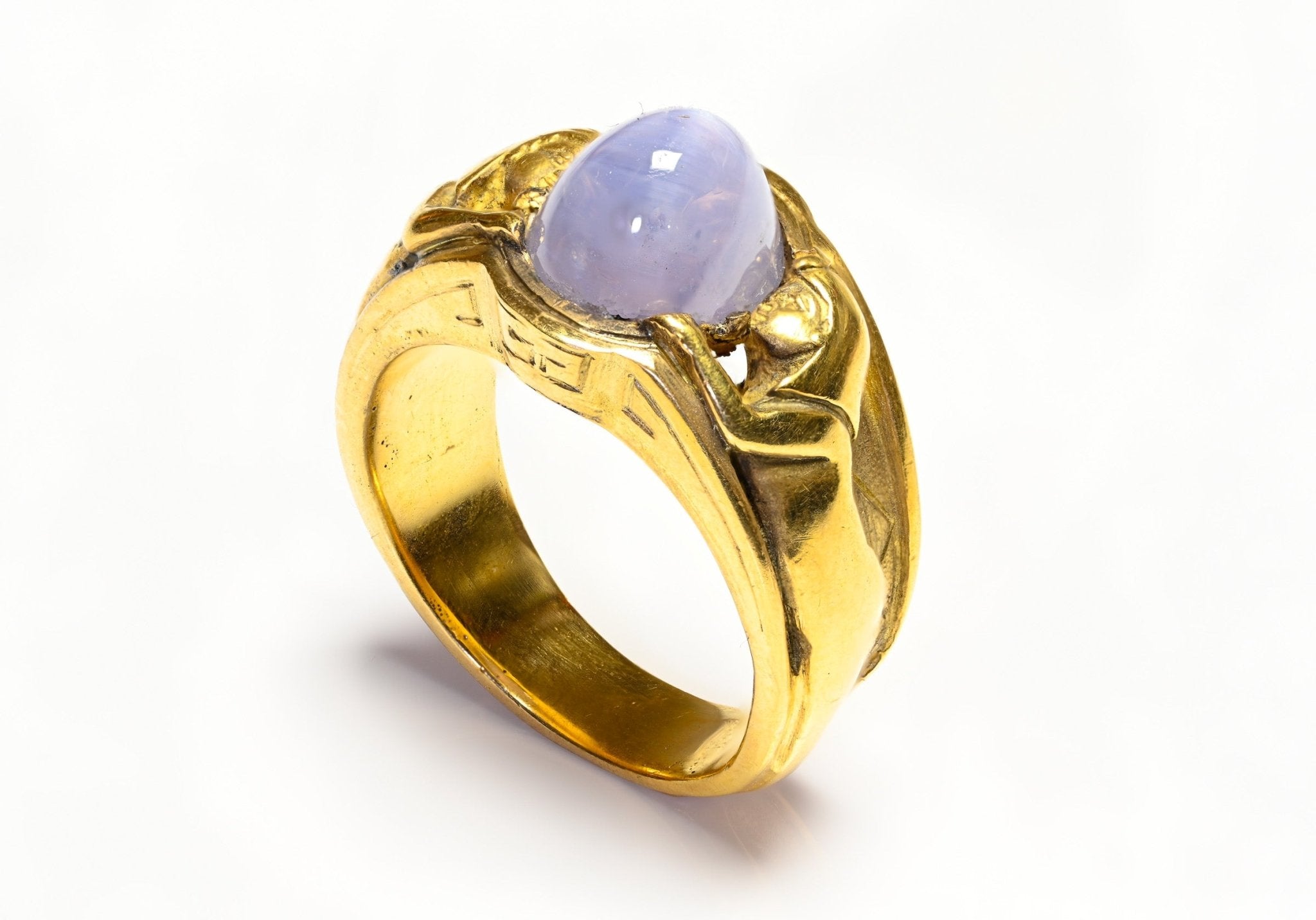 Egyptian Revival Gold Star Sapphire Men's Ring Gustav Manz