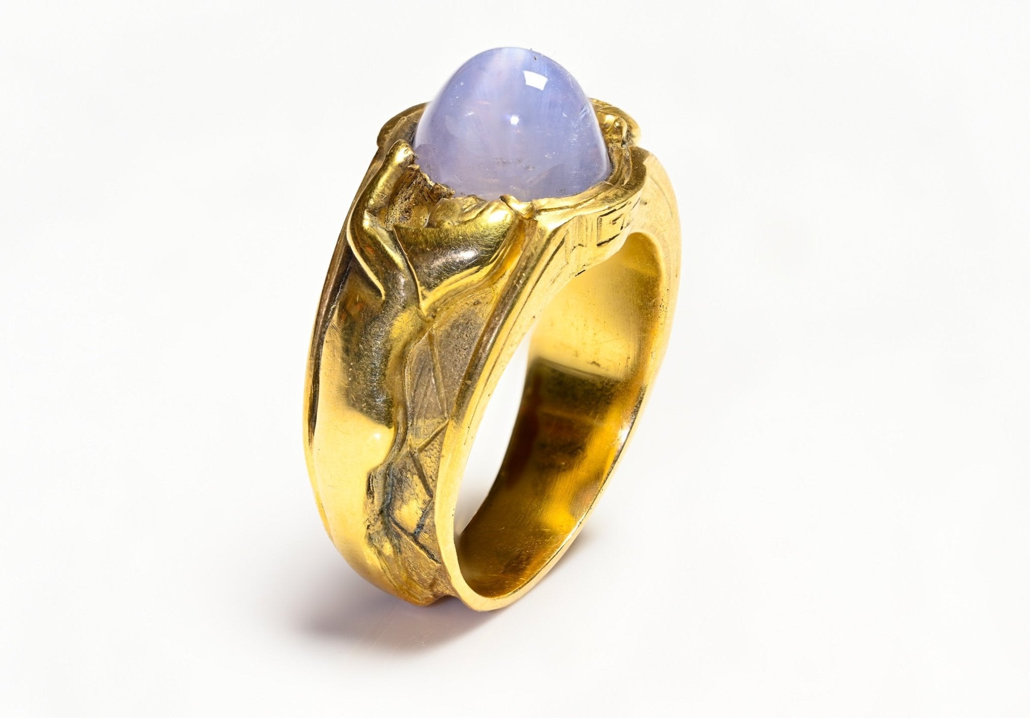 Egyptian Revival Gold Star Sapphire Men's Ring Gustav Manz