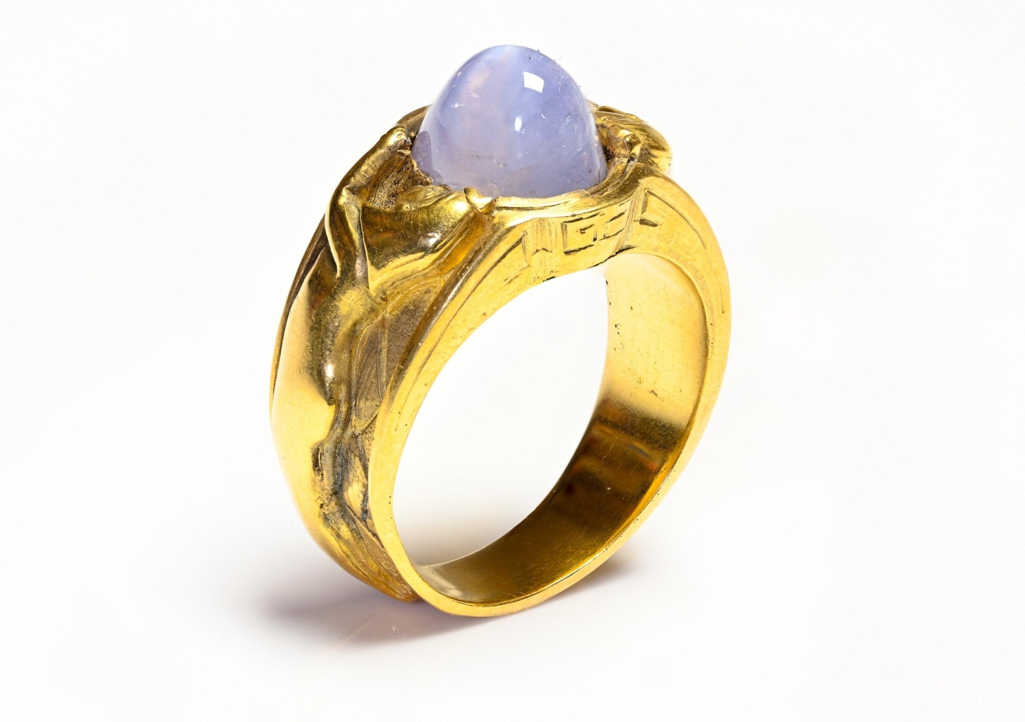 Egyptian Revival Gold Star Sapphire Men's Ring Gustav Manz