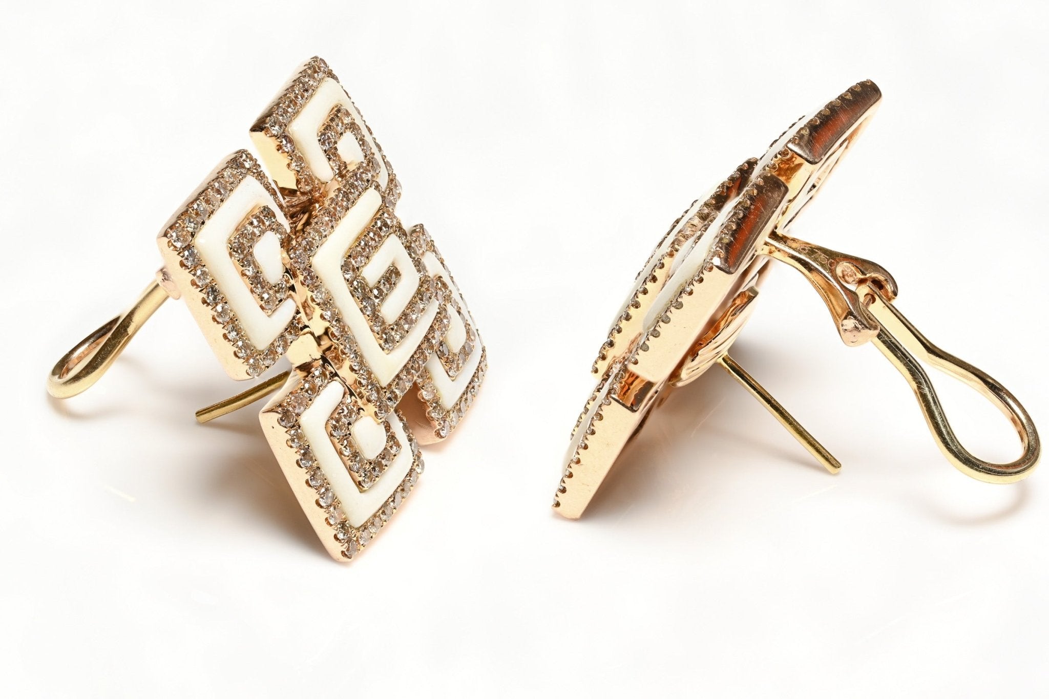 Elegant Ceramic & Diamond Earrings in 18K Gold