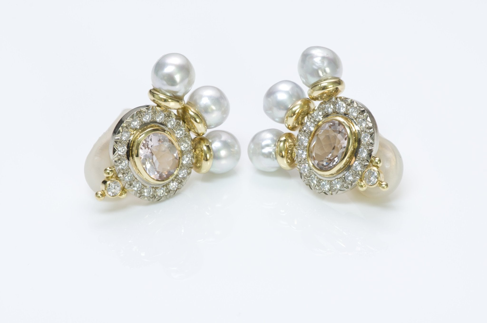Elizabeth Gage Diamond Pearl Kunzite Gold Earrings
