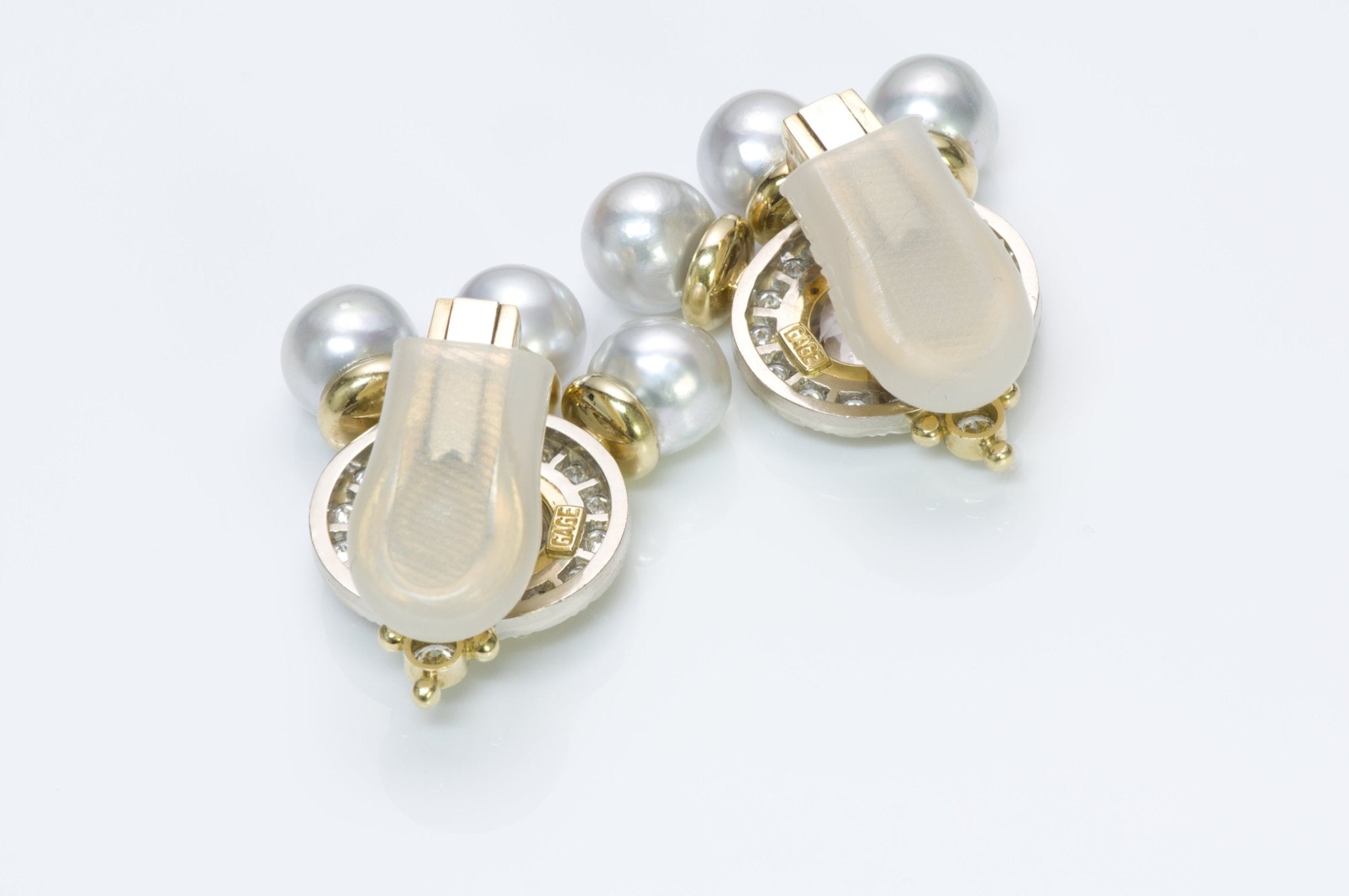 Elizabeth Gage Diamond Pearl Kunzite Gold Earrings