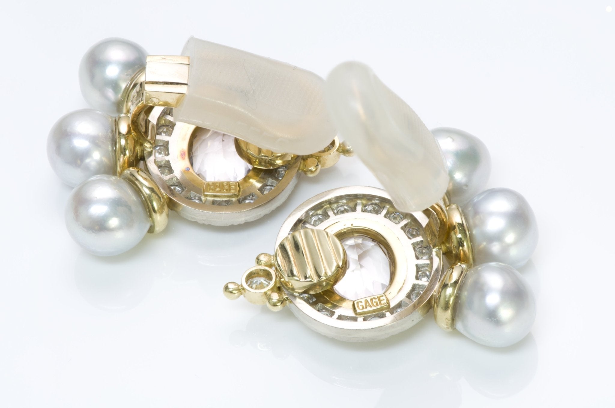 Elizabeth Gage Diamond Pearl Kunzite Gold Earrings