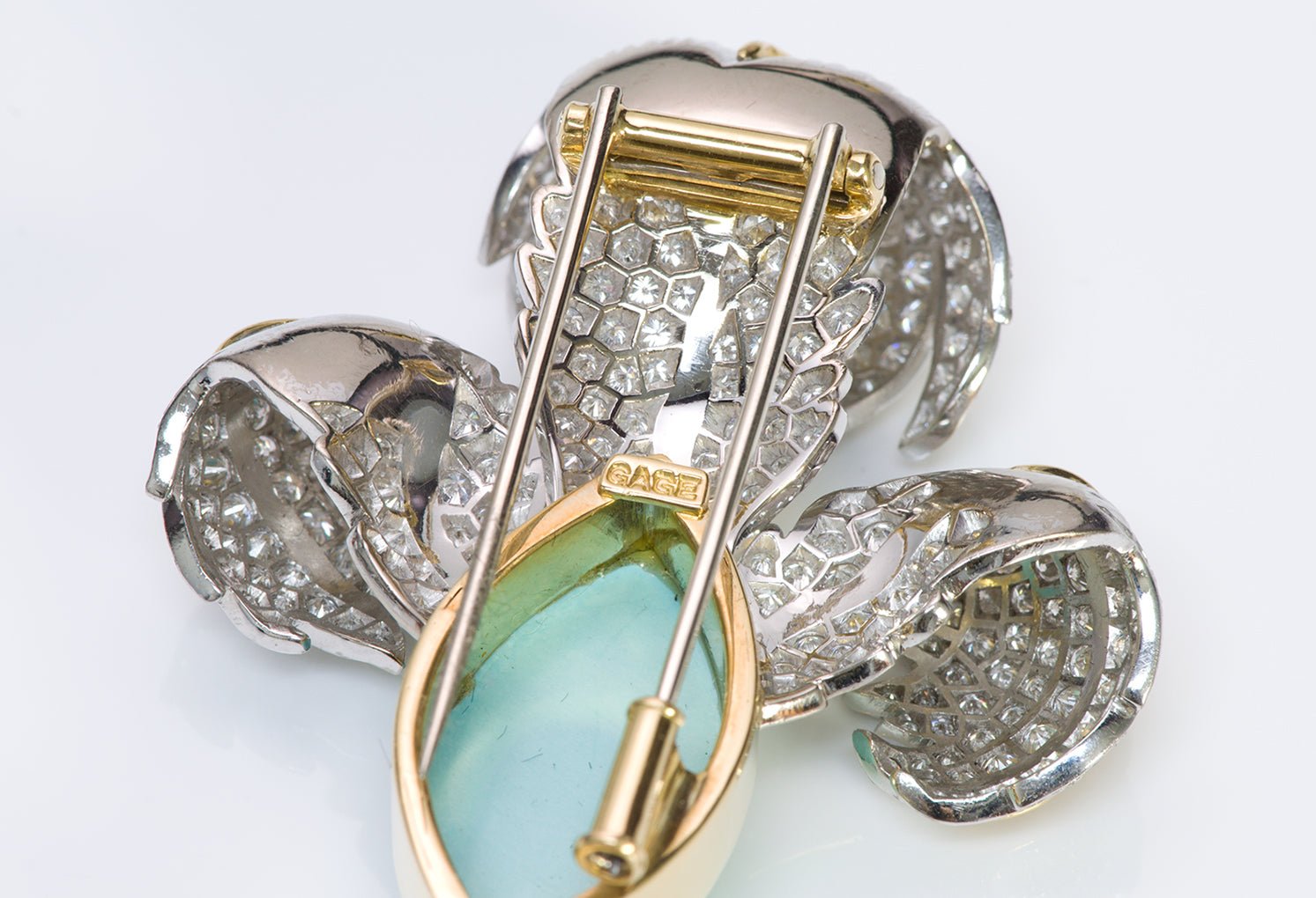 Elizabeth Gage Prince of Wales's Feathers Diamond Turquoise Gold Brooch