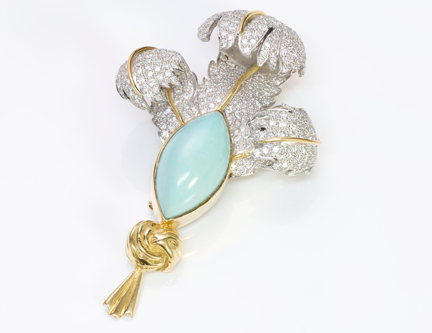 Elizabeth Gage Prince of Wales's Feathers Diamond Turquoise Gold Brooch