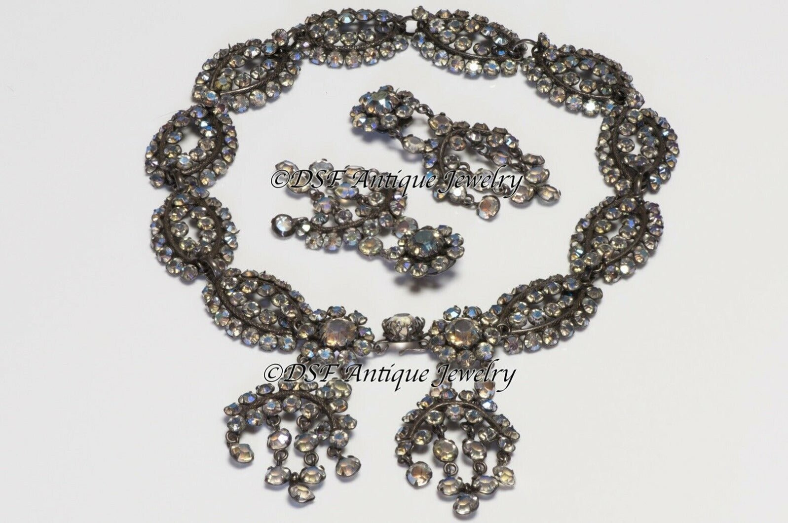 Elsa Schiaparelli Roger Jean-Pierre Couture 1930’s Crystal Necklace Earrings Set