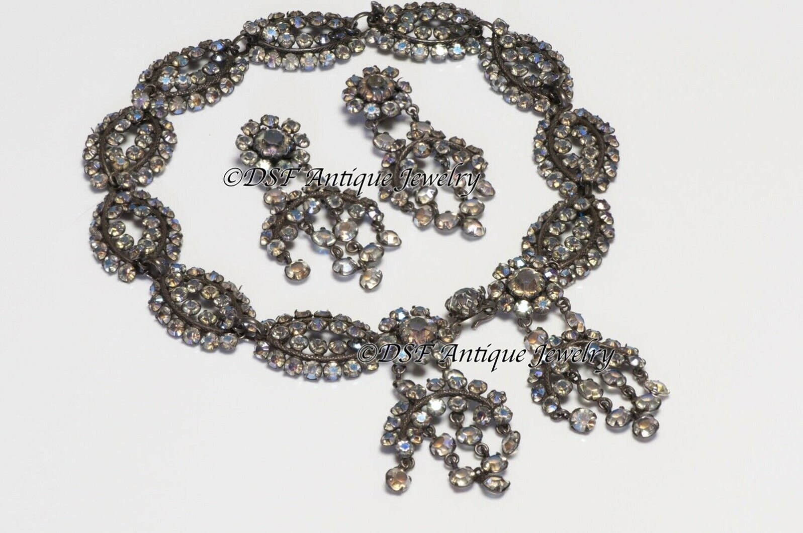 Elsa Schiaparelli Roger Jean-Pierre Couture 1930’s Crystal Necklace Earrings Set