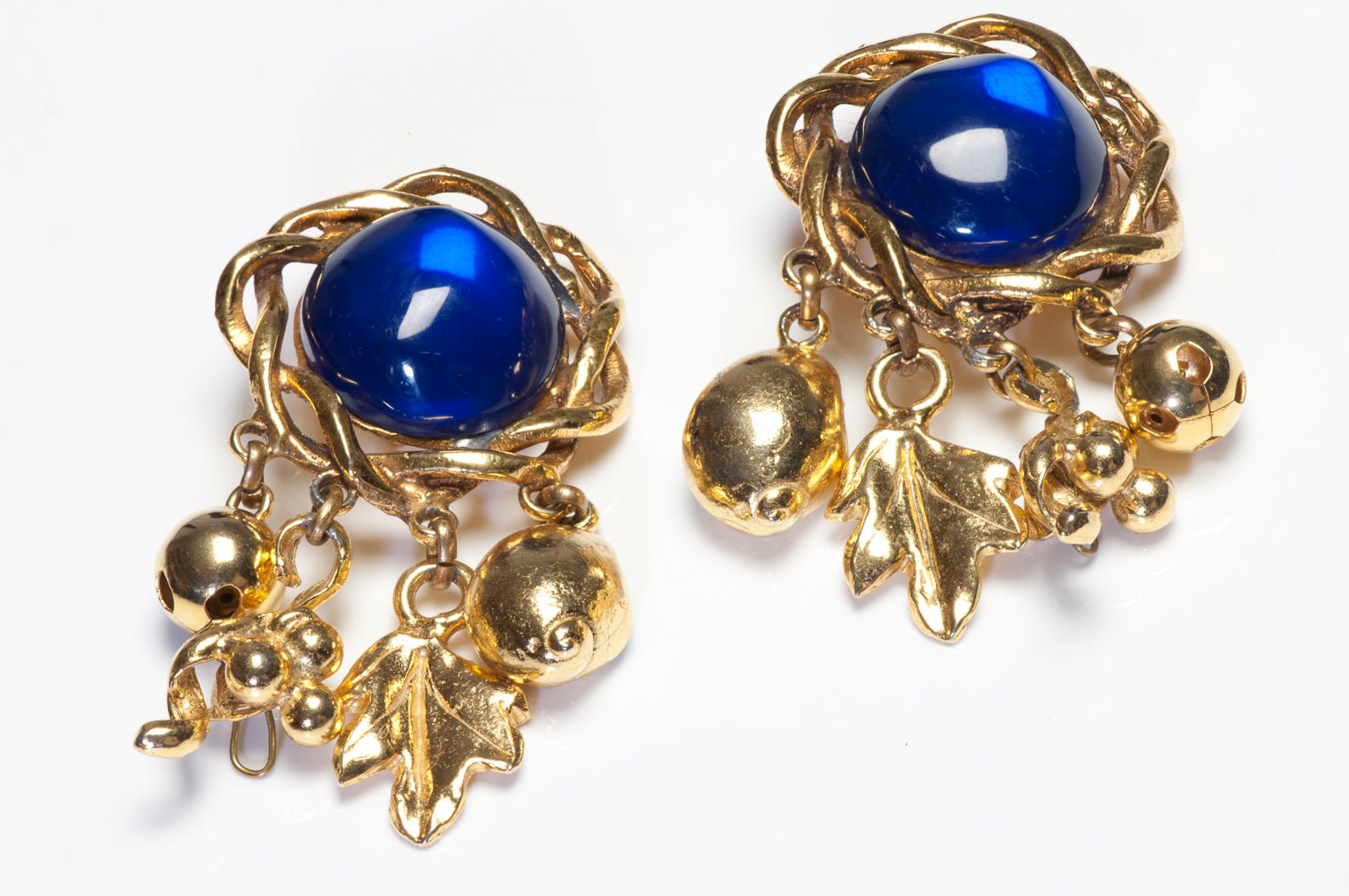 Emanuel Ungaro Paris 1980’s Blue Poured Glass Charm Earrings