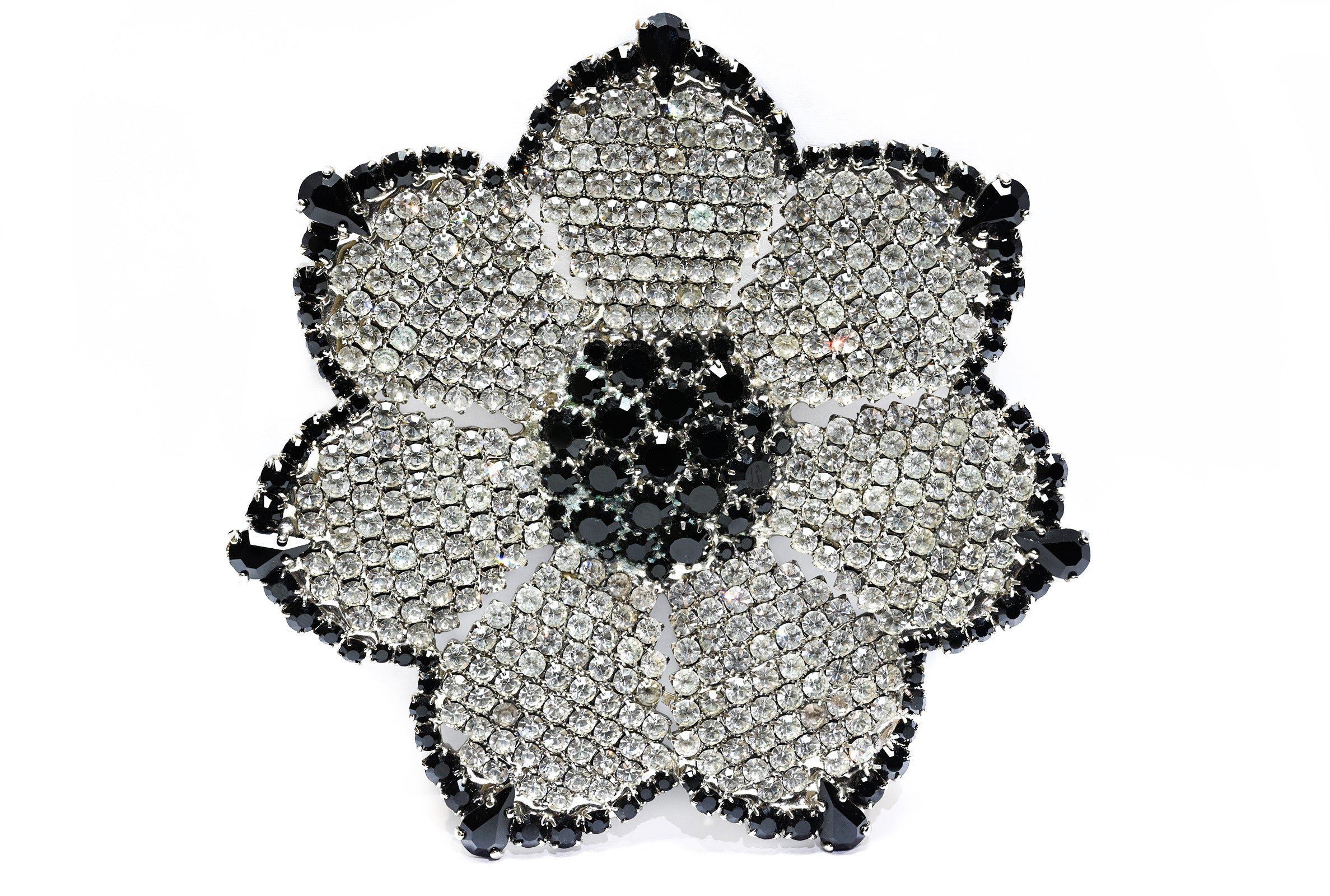 Vintage Emanuel Ungaro Black Crystal Large Flower Brooch 4