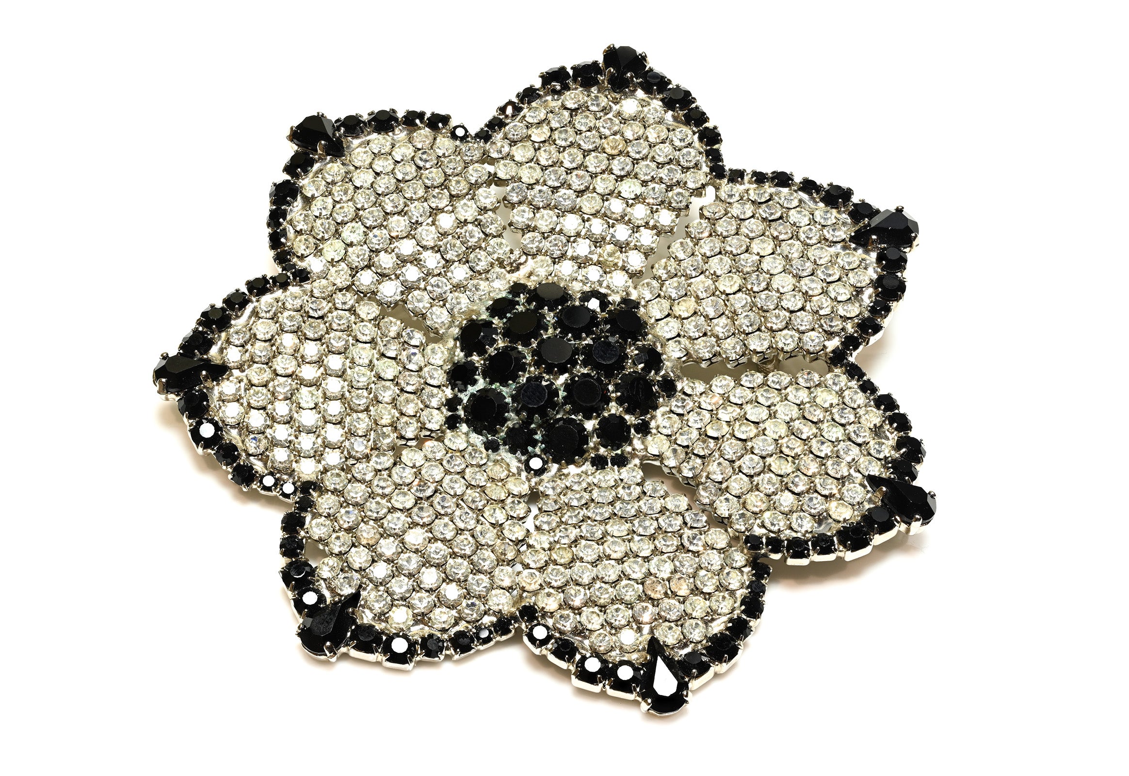 Vintage Emanuel Ungaro Black Crystal Large Flower Brooch 1