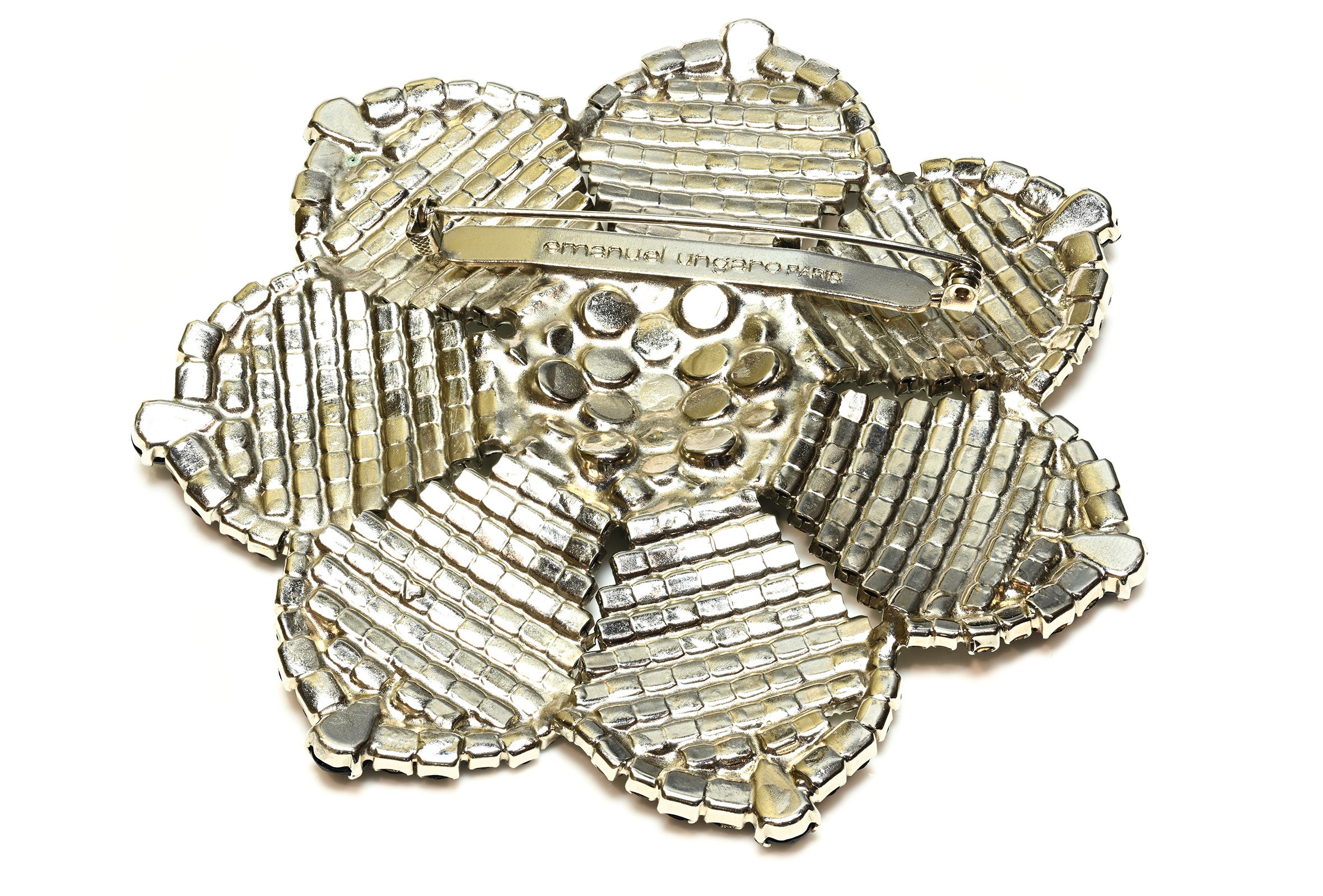 Vintage Emanuel Ungaro Black Crystal Large Flower Brooch 2