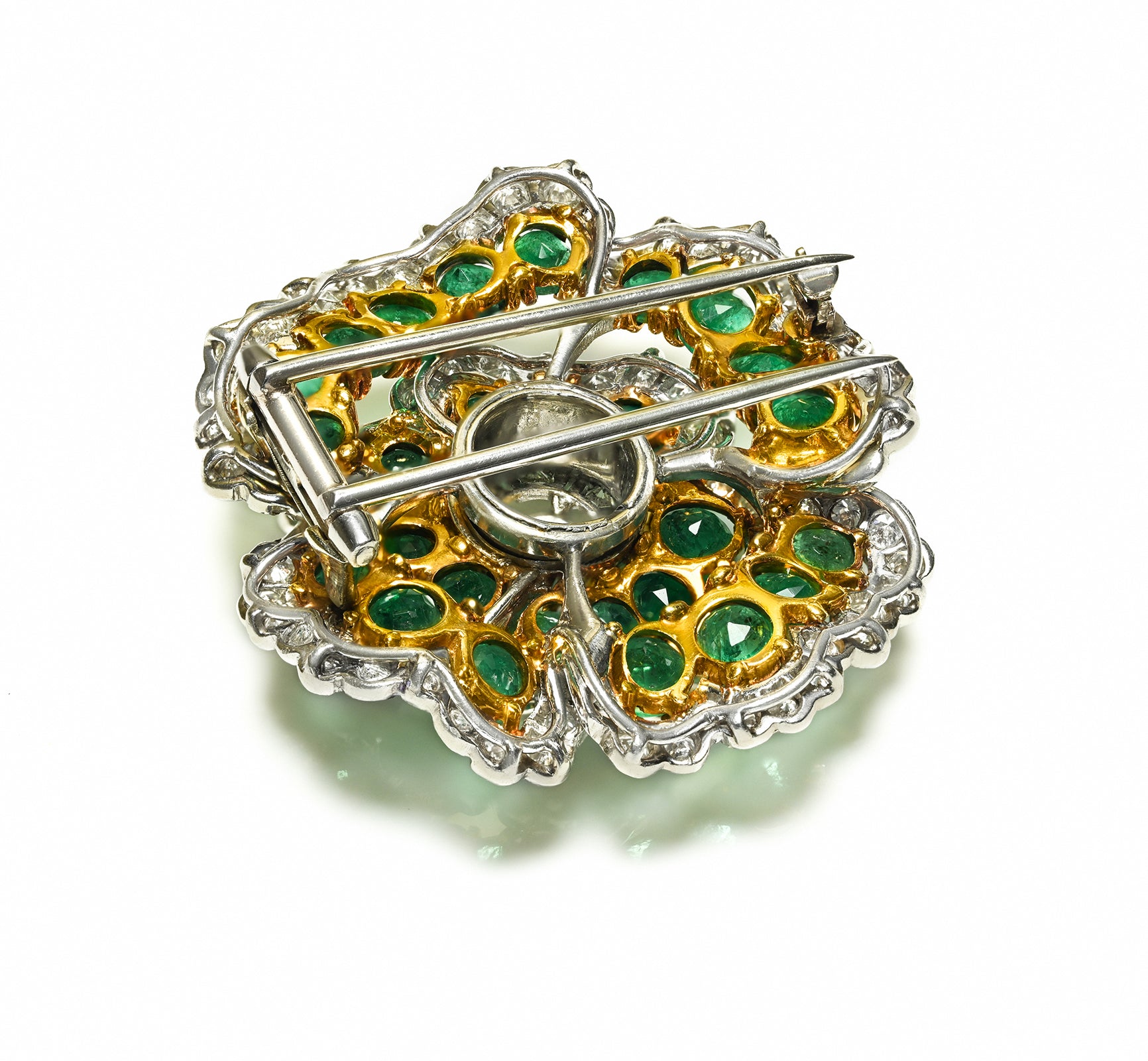 Emerald Diamond Flower Clip 18K Gold