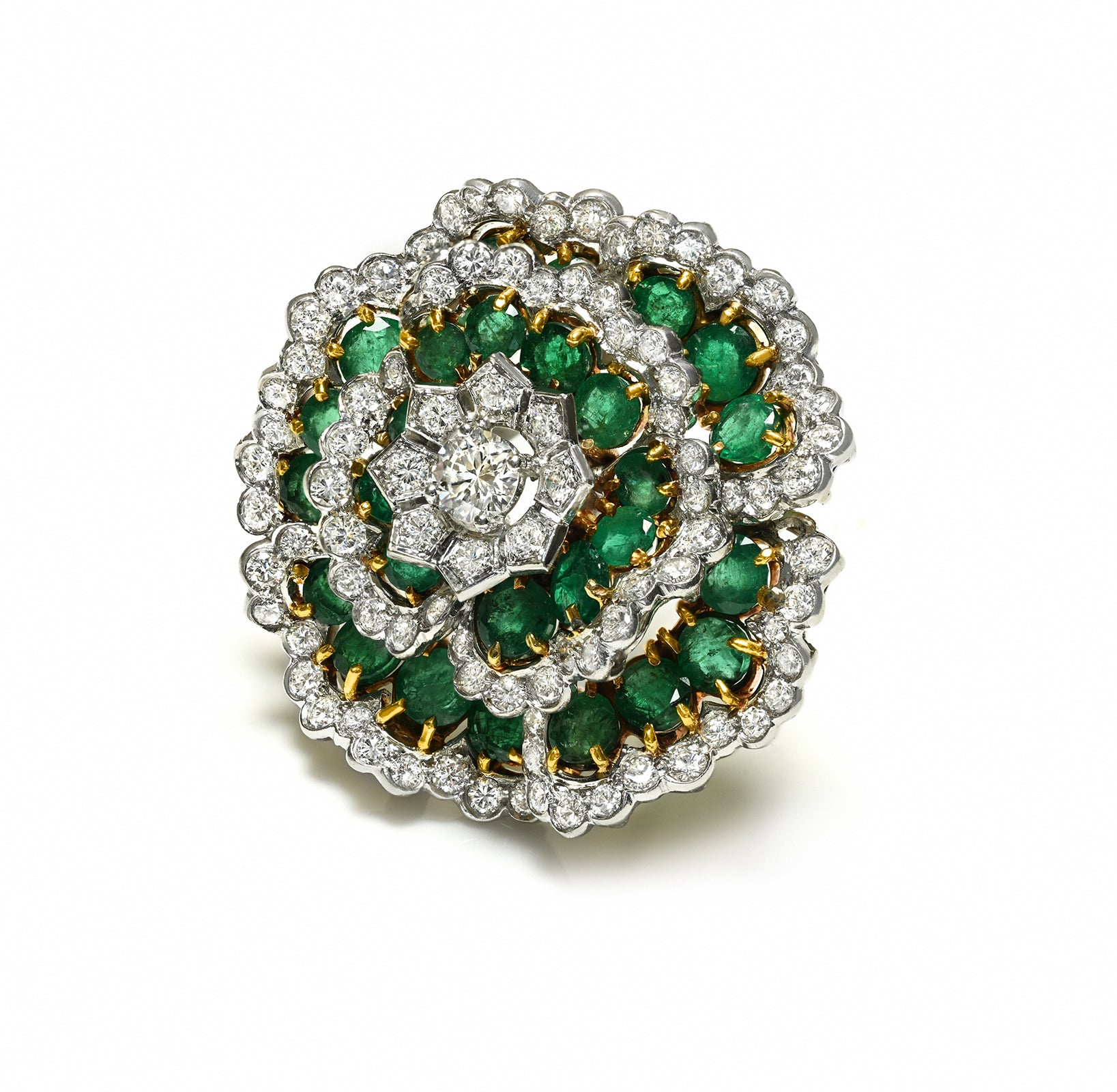 Emerald Diamond Flower Clip Brooch Gold 18K Gold