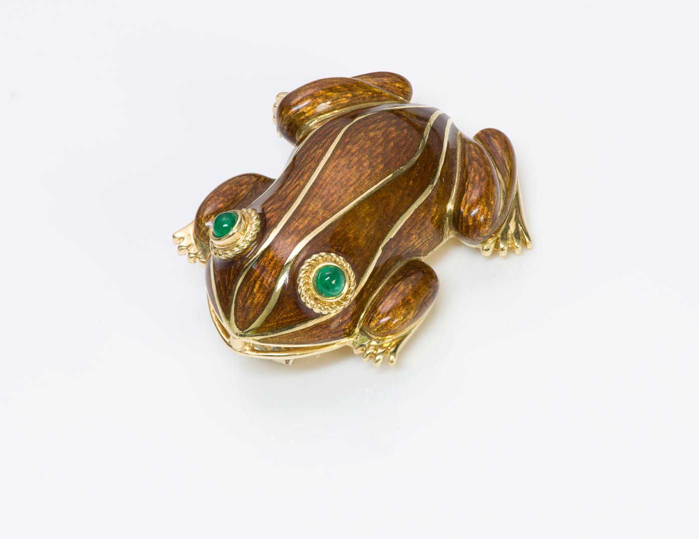 Emerald 18K Gold Enamel Frog Clip Brooch - Main Image