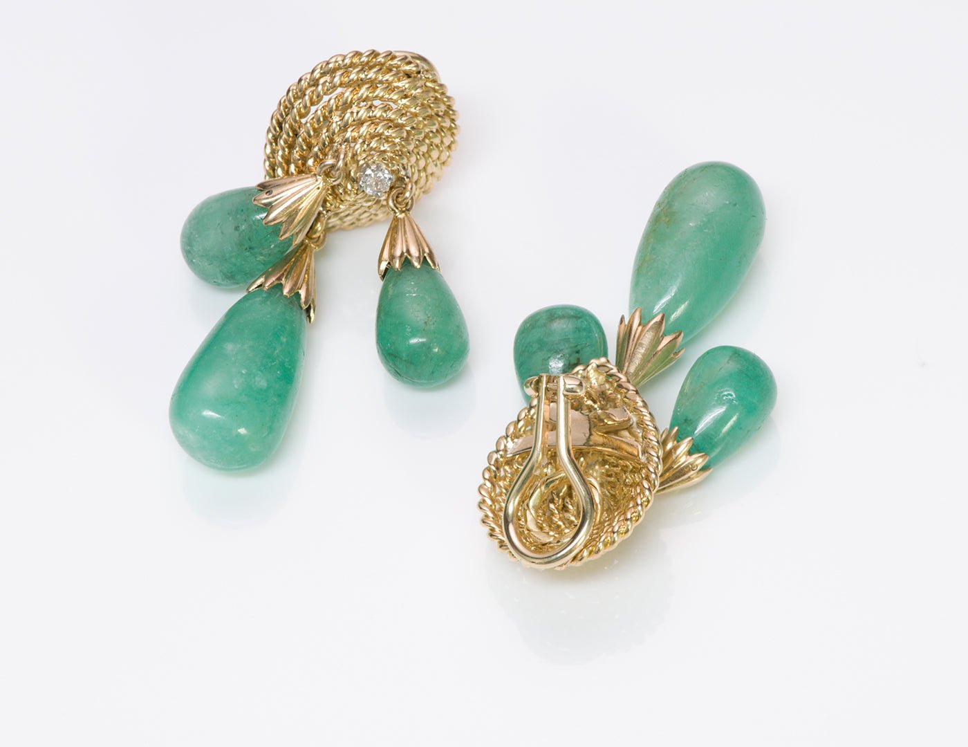 Emerald Diamond 18K Gold Teardrop Earrings