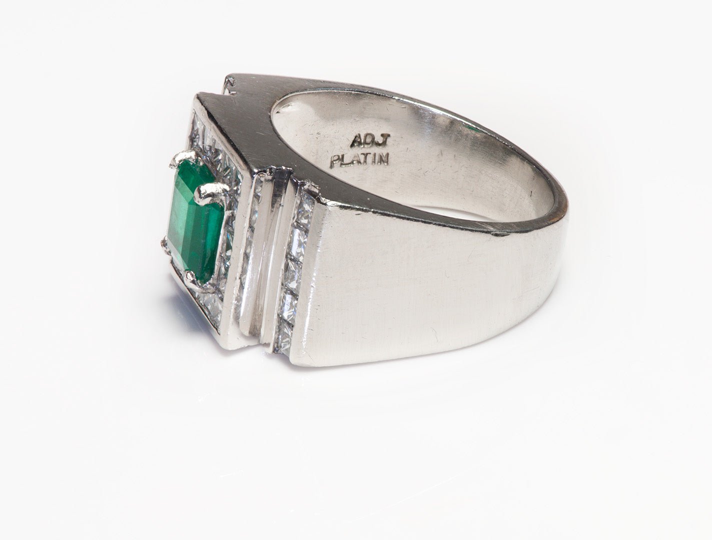 Emerald Diamond Platinum Men's Ring