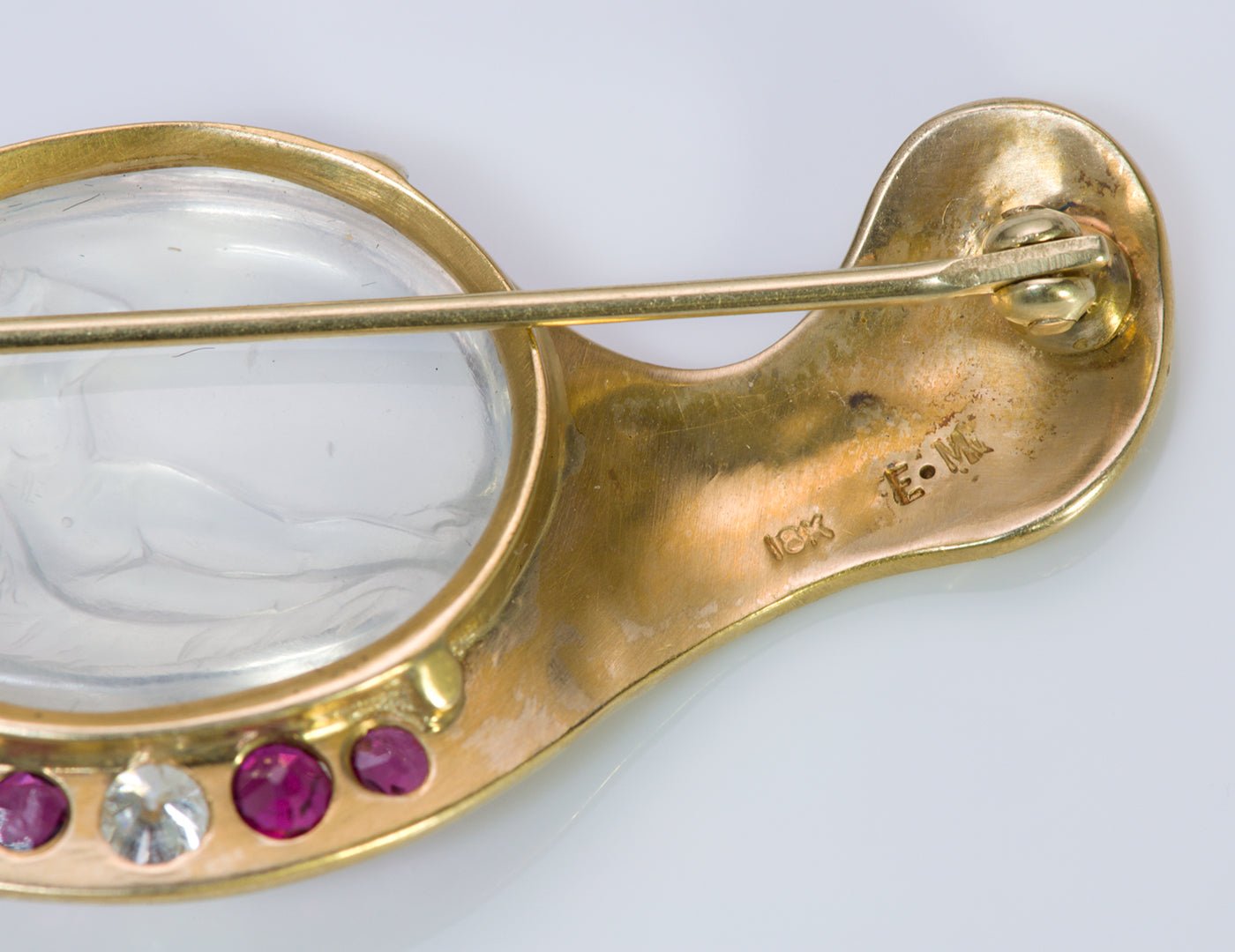 Emil Meister Moonstone Ruby Diamond 18K Gold Brooch