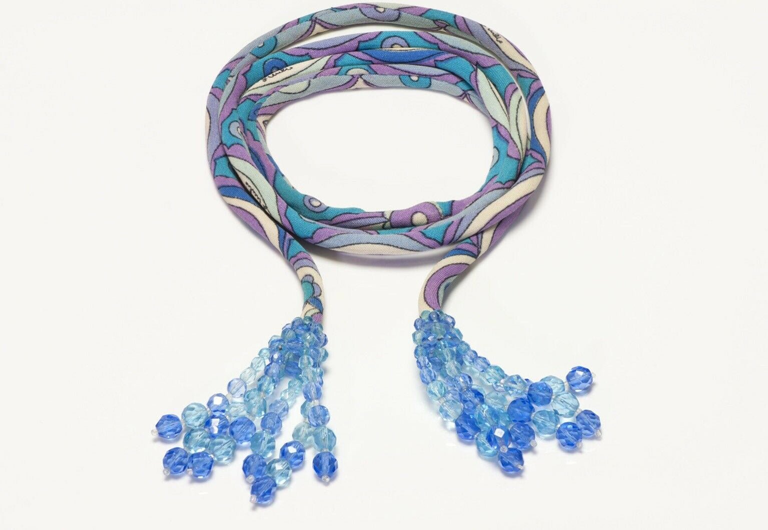 Emilio Pucci Coppola e Toppo 1960’s Blue Purple Silk Crystal Tassel Belt