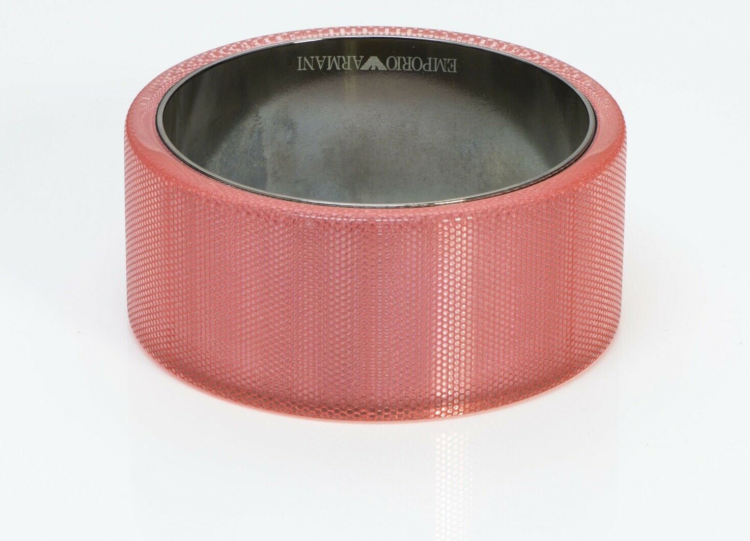 Emporio Armani Wide Pink Lucite Metal Textured Bangle Bracelet