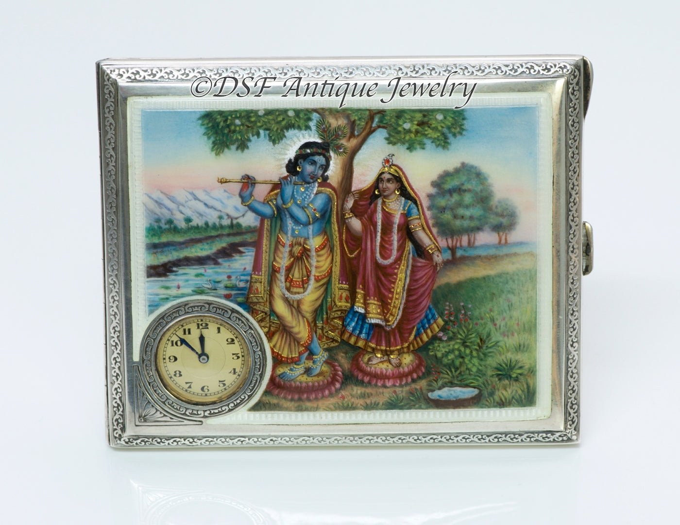 Enamel & Silver Clock Case