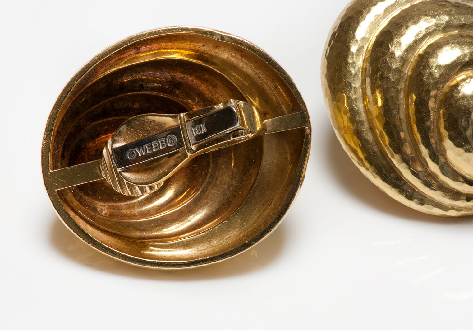 Estate David Webb Tiered 18K Gold Elliptical Hammered Earrings