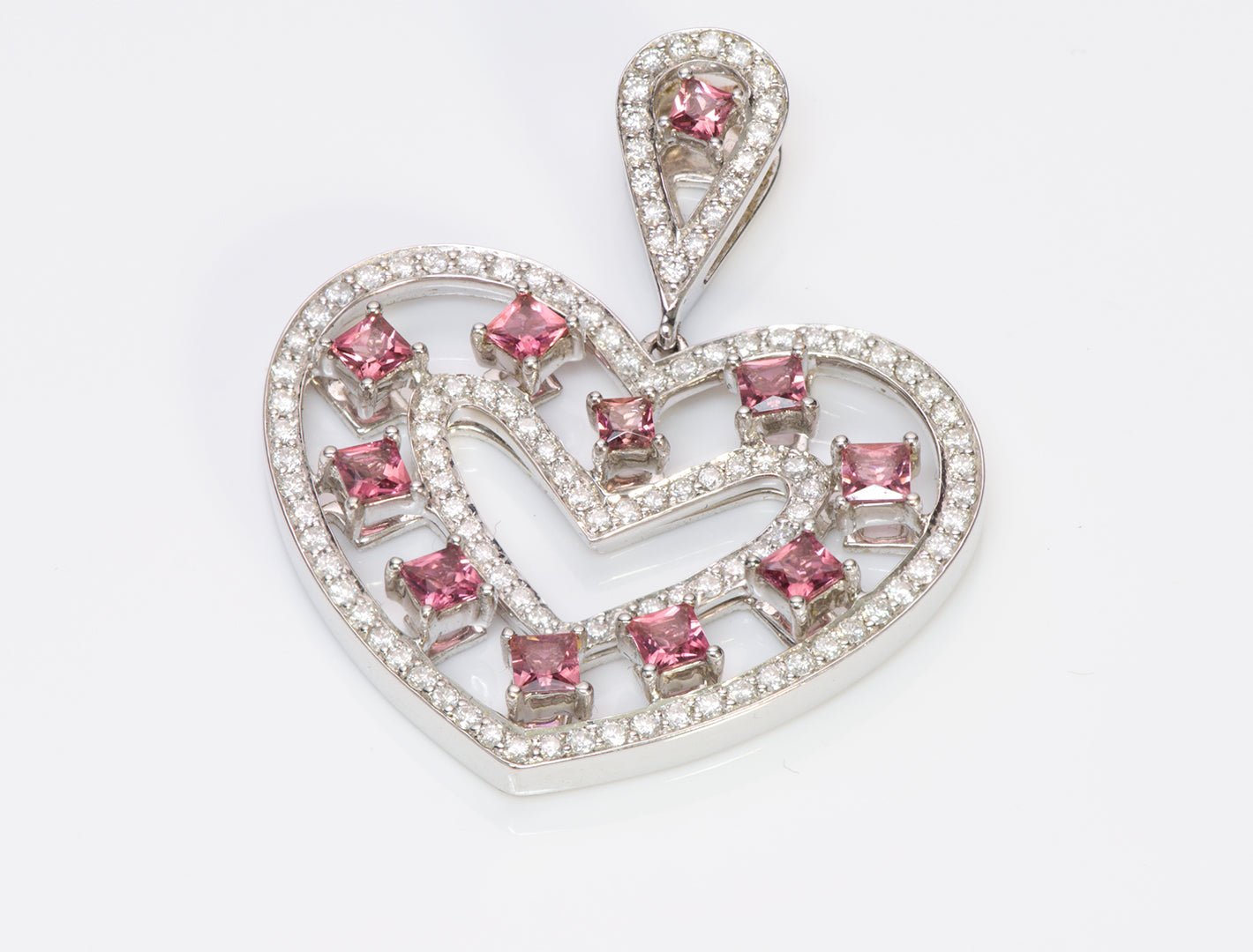 Estate SPM Ruby Diamond 18K Gold Heart Pendant