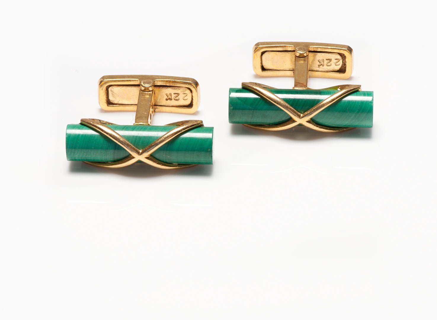 Estate Yellow Gold Malachite Cufflinks
